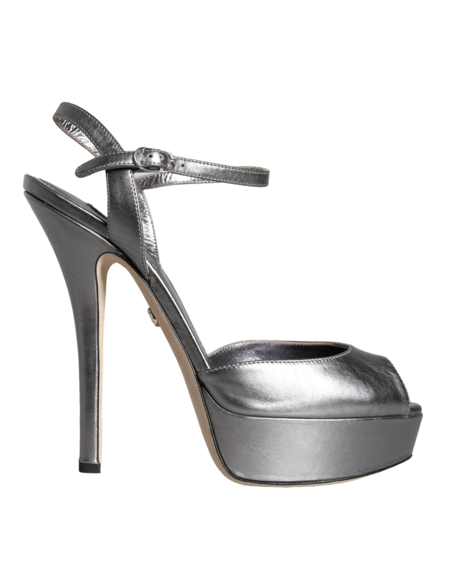 Sandales à plateforme Dolce & Gabbana en cuir argenté métallisé Keira