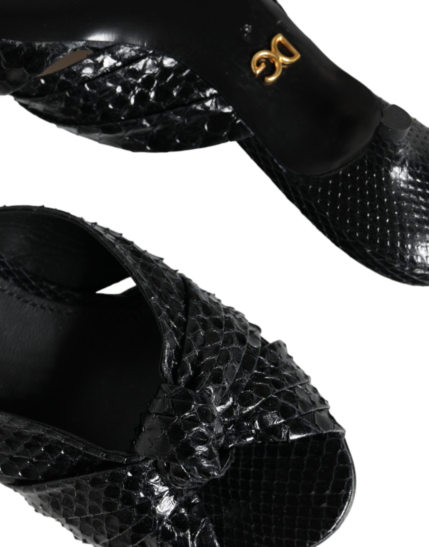 Sandales à talons en cuir noir Dolce & Gabbana