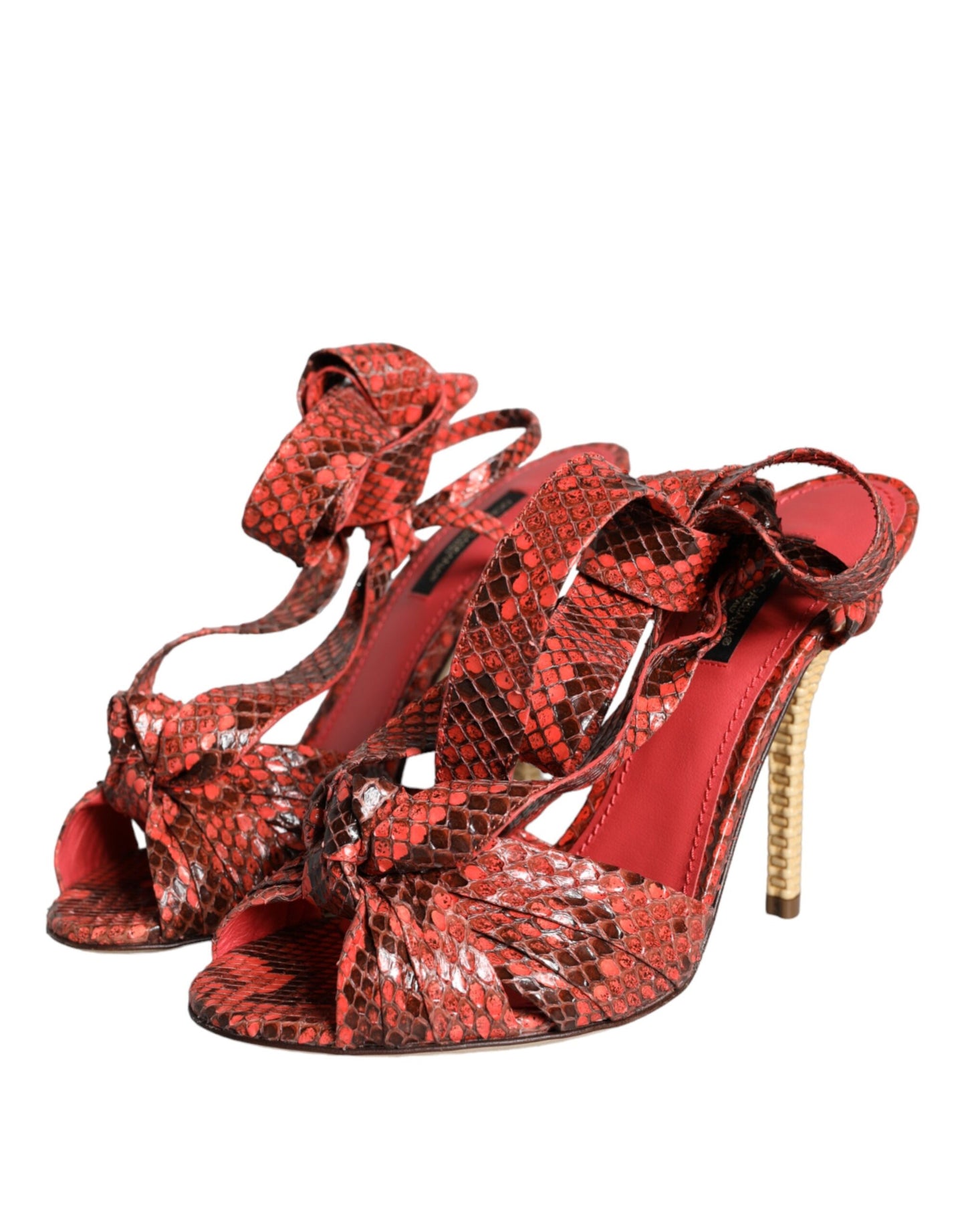 Sandales à talons en cuir exotique corail Dolce & Gabbana