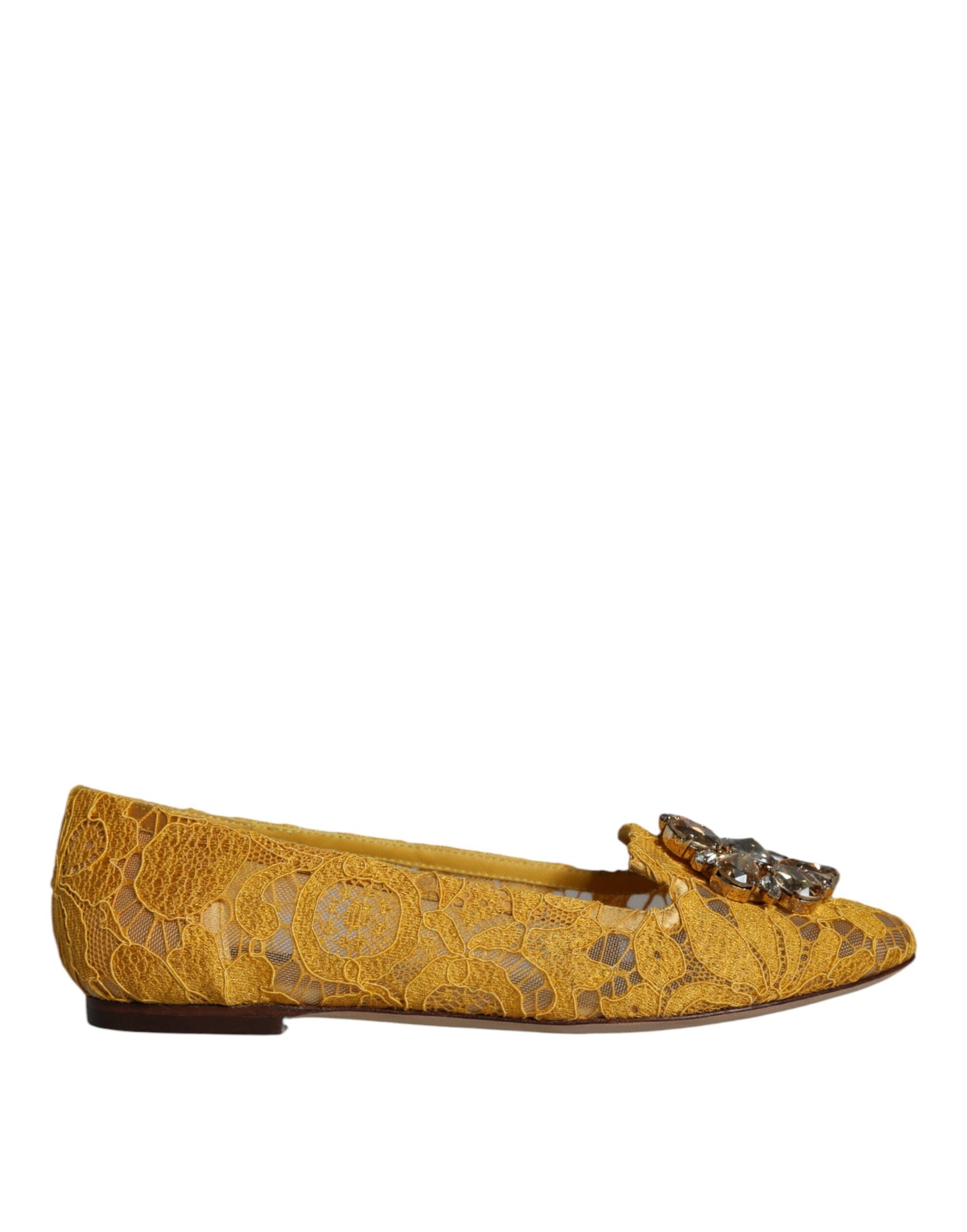 Ballerines mocassins Dolce & Gabbana en dentelle et cristaux moutarde