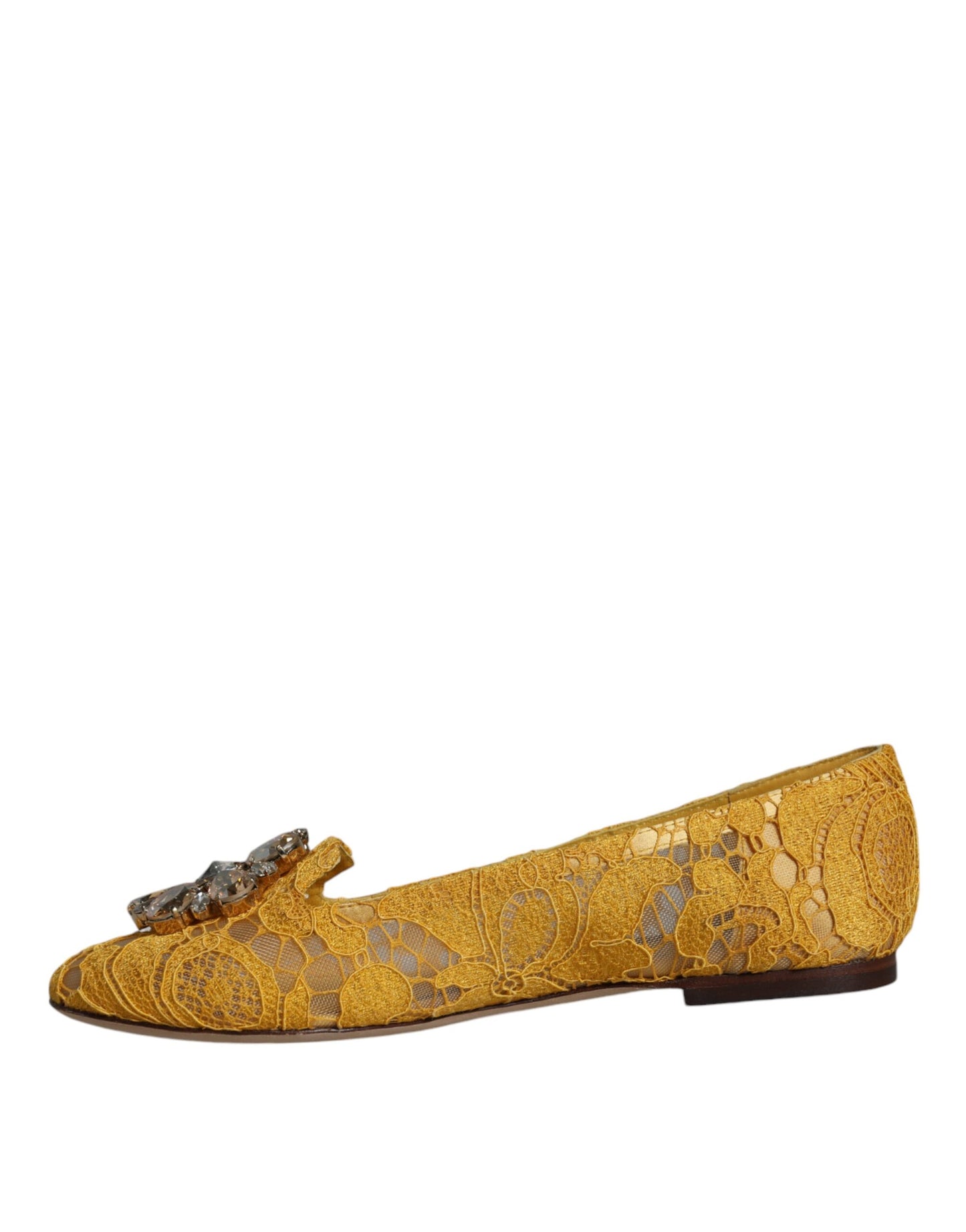 Ballerines mocassins Dolce & Gabbana en dentelle et cristaux moutarde