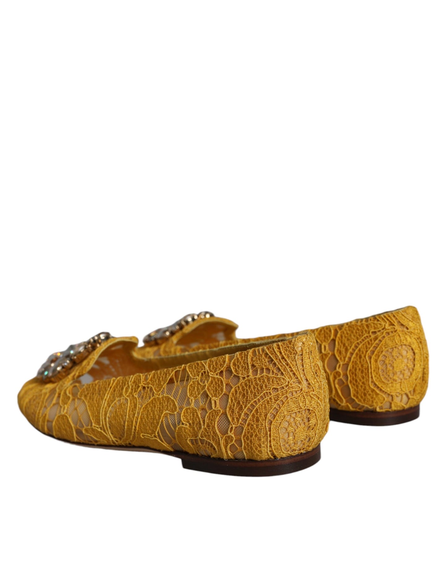 Ballerines mocassins Dolce & Gabbana en dentelle et cristaux moutarde