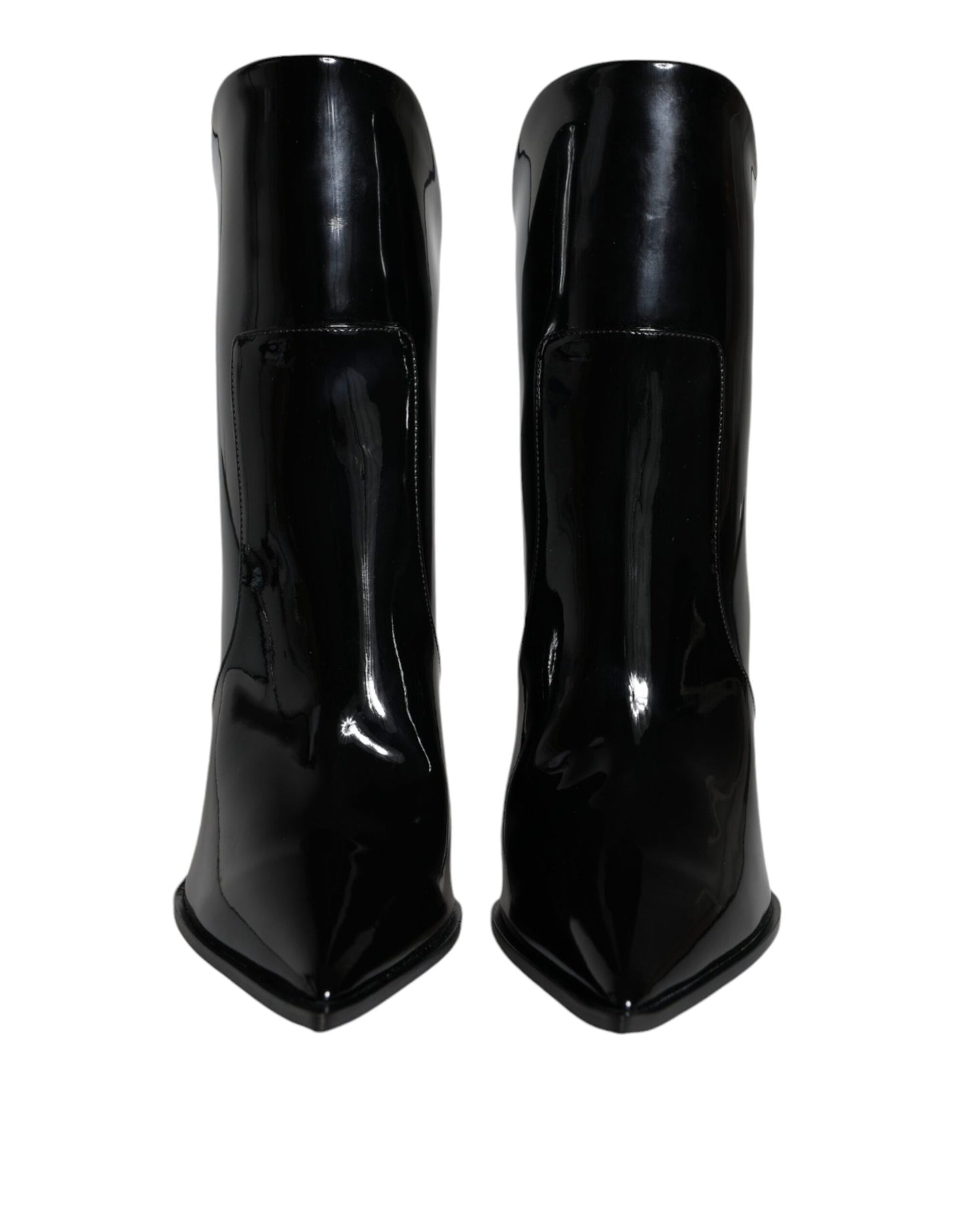 Bottines pointues en cuir verni noir Dolce & Gabbana