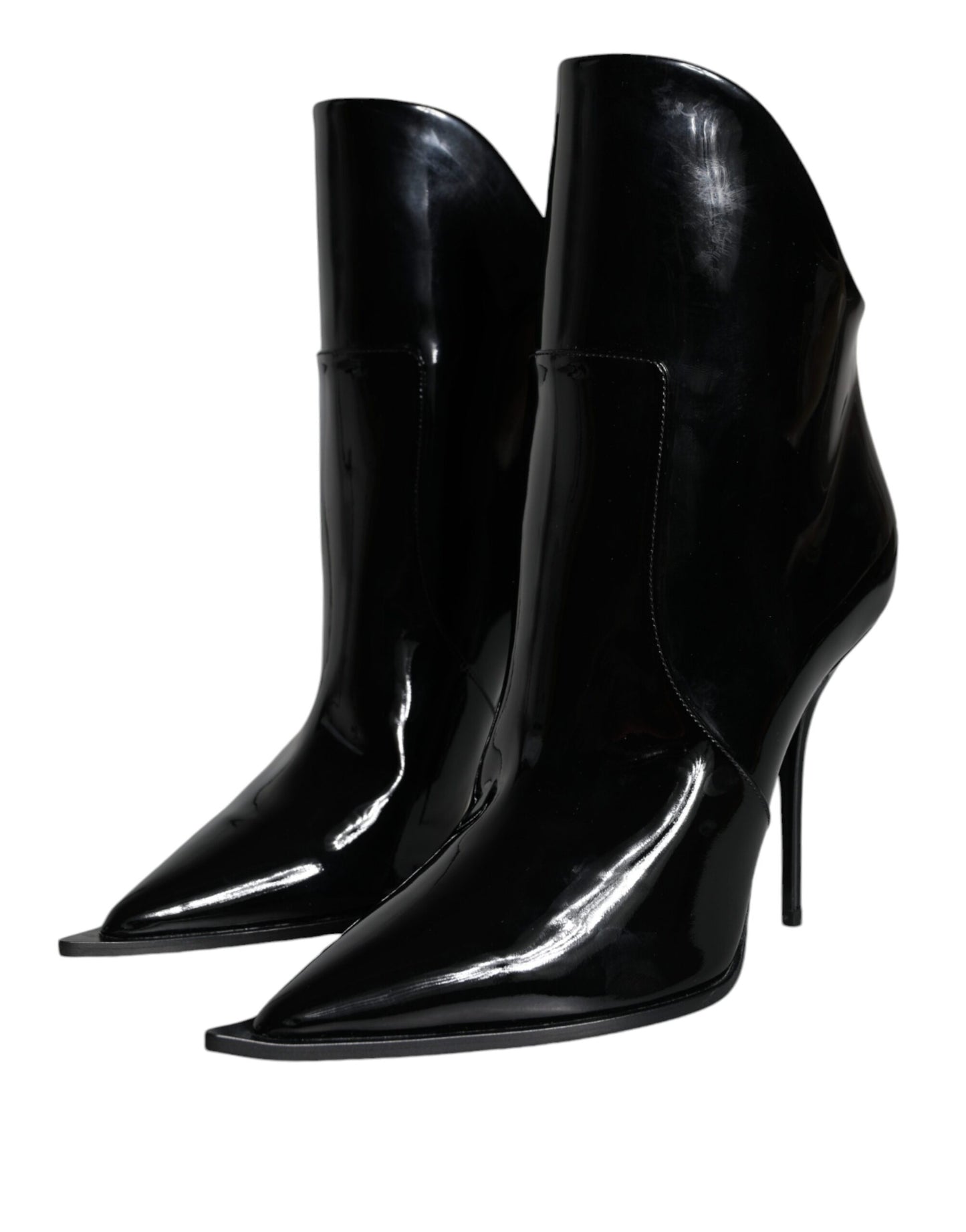 Bottines pointues en cuir verni noir Dolce & Gabbana