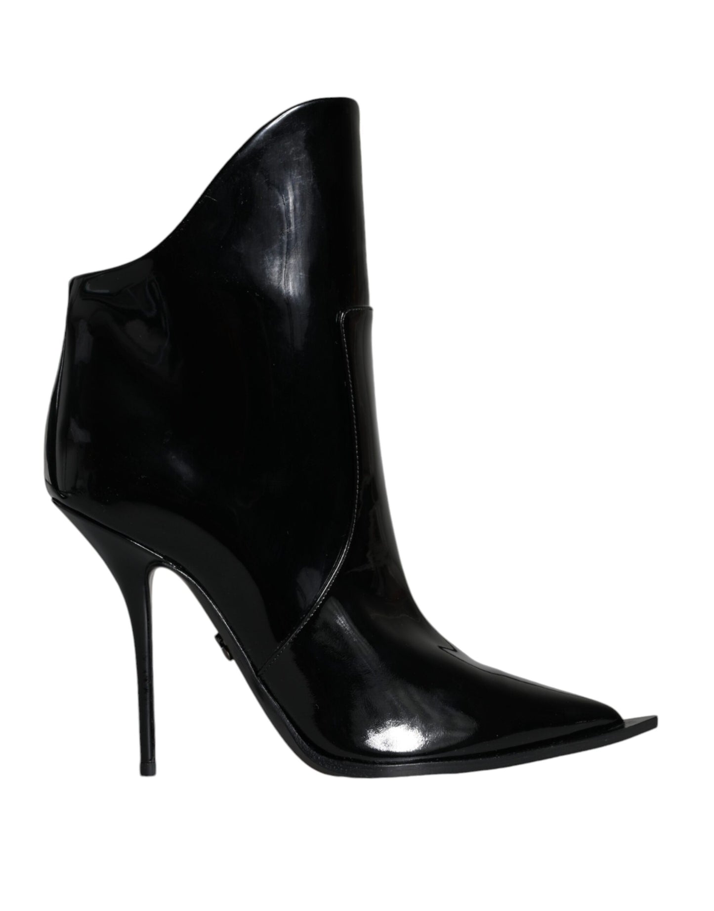 Bottines pointues en cuir verni noir Dolce & Gabbana