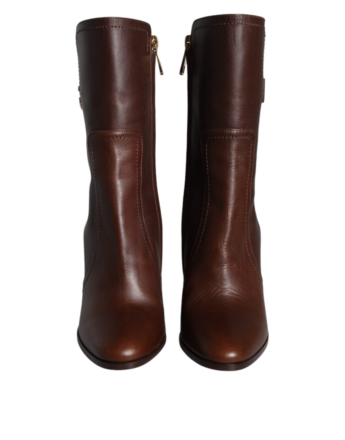 Bottes mi-mollet à talons en cuir marron Dolce & Gabbana