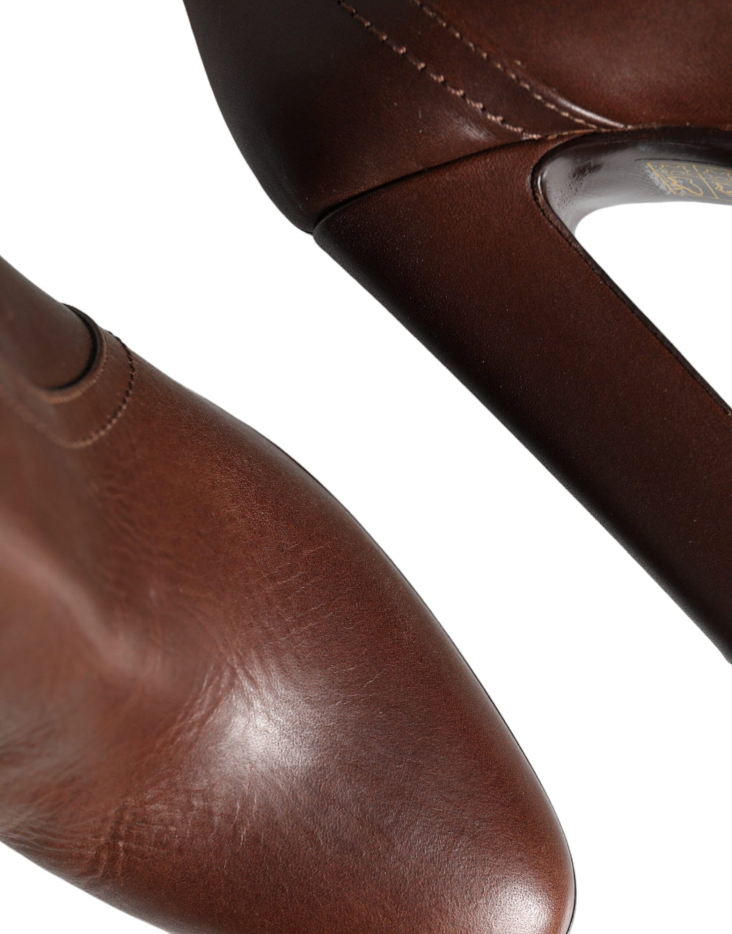 Bottes mi-mollet à talons en cuir marron Dolce & Gabbana