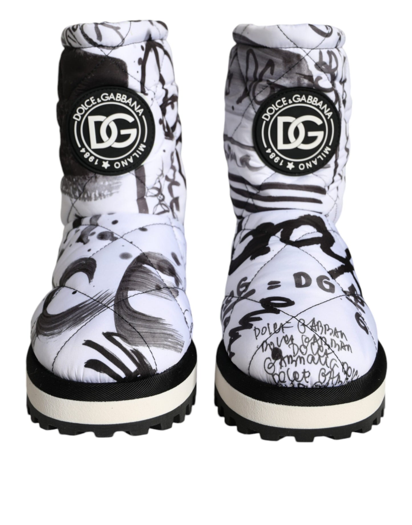Bottes mi-mollet blanches matelassées à imprimé logo Dolce & Gabbana