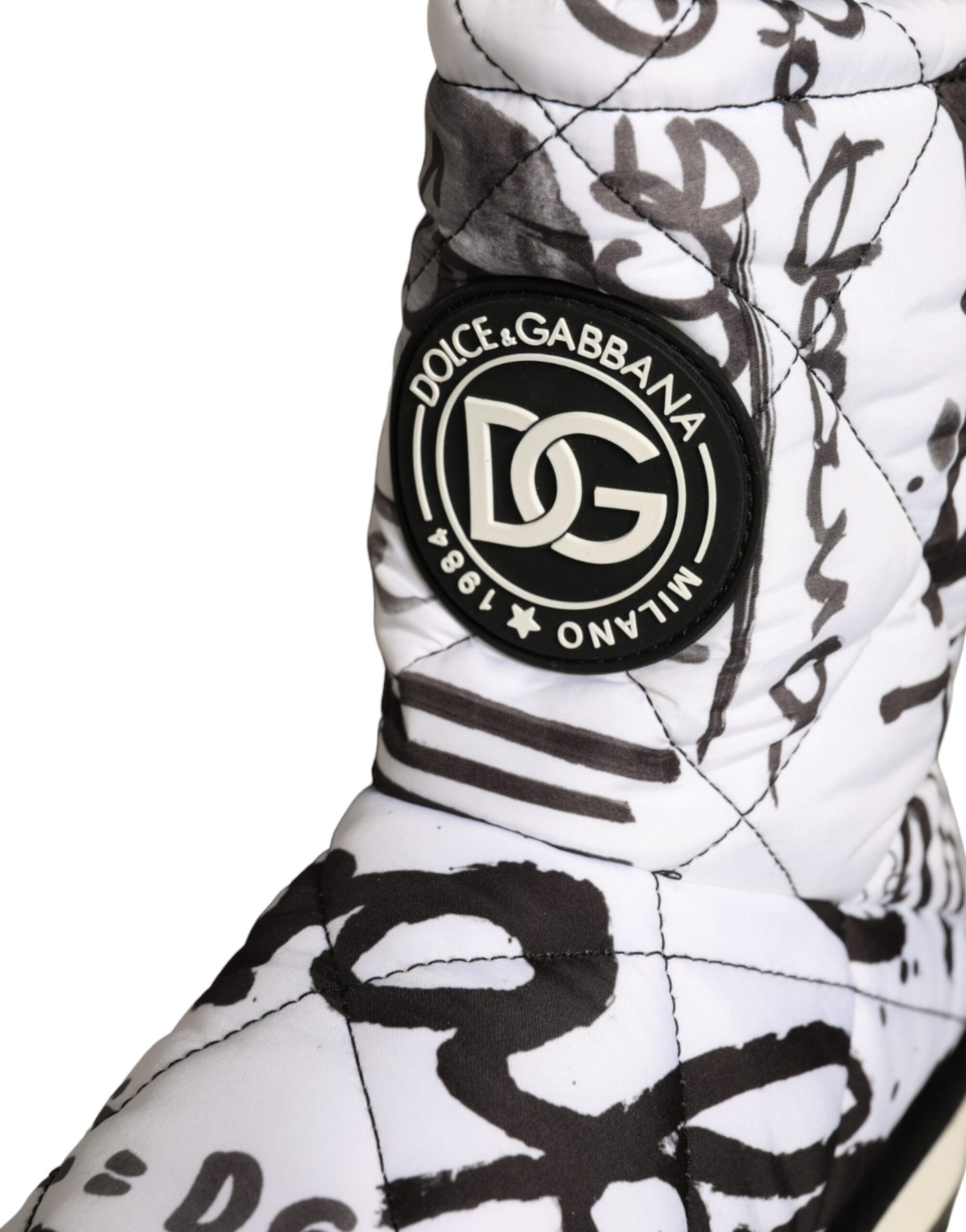 Bottes mi-mollet blanches matelassées à imprimé logo Dolce & Gabbana