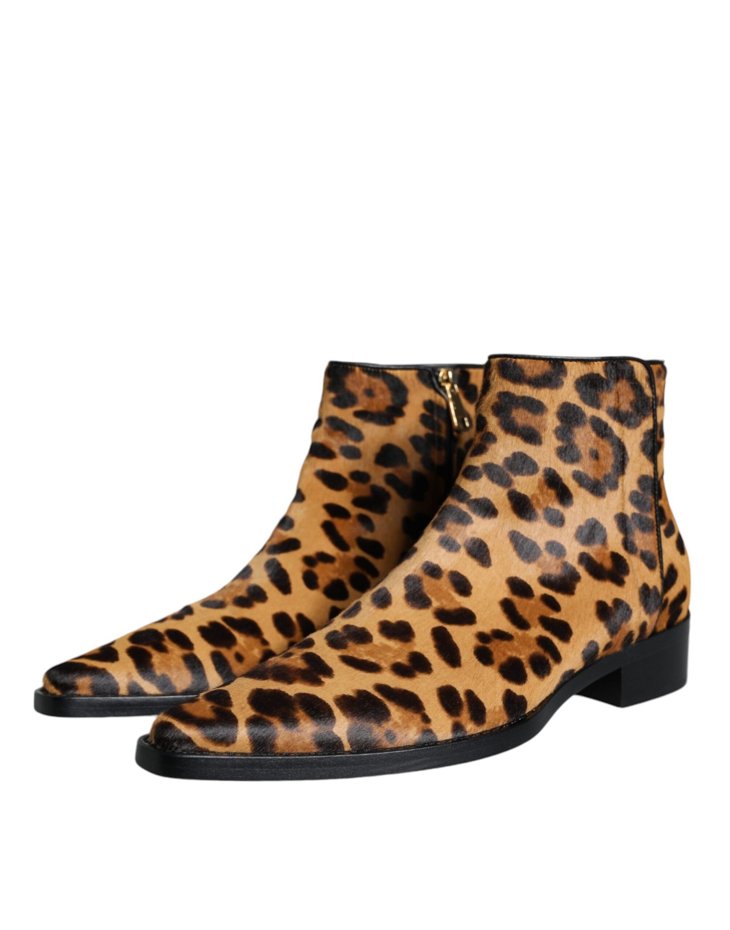 Bottines en fourrure de veau léopard marron Dolce & Gabbana