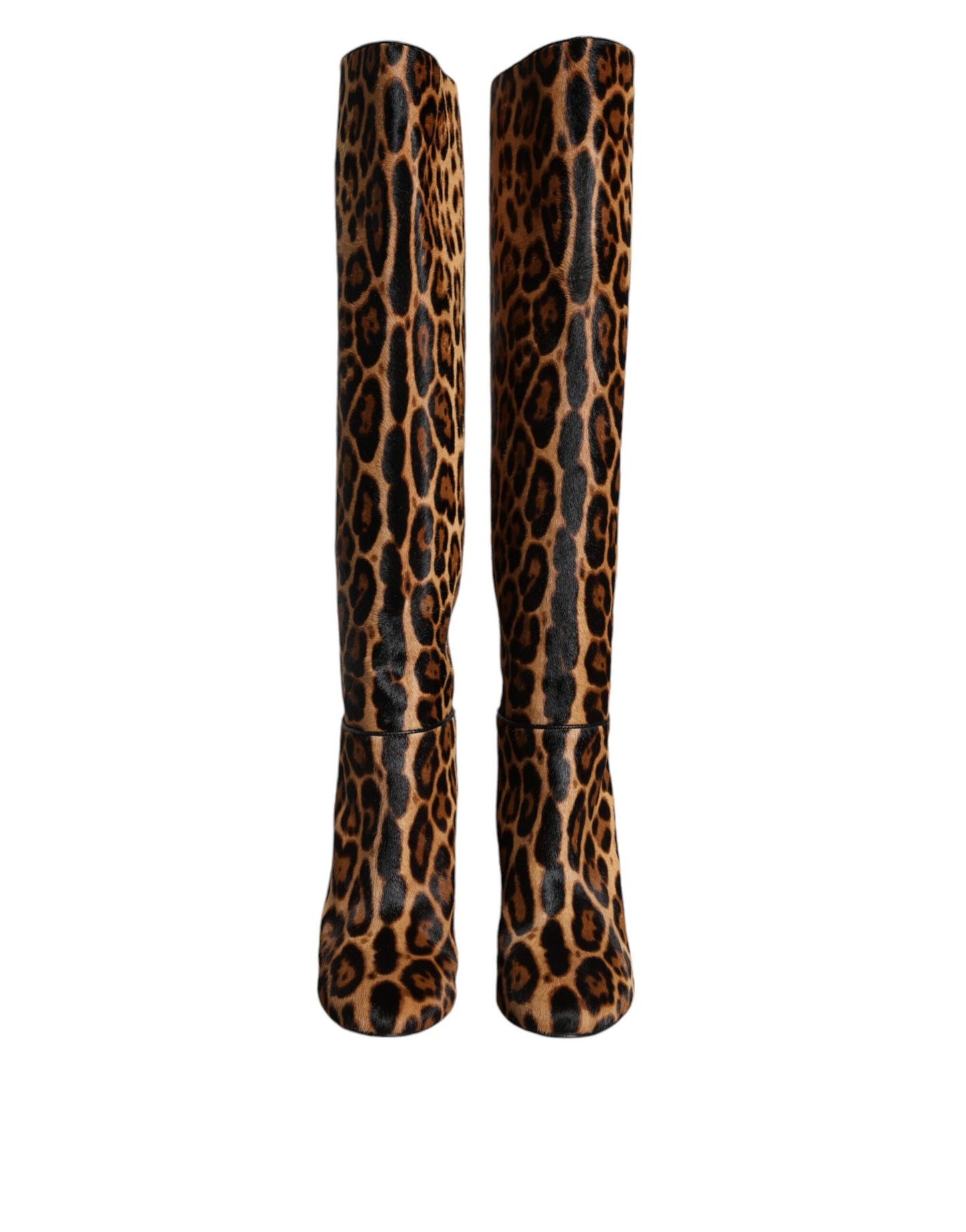 Bottes hautes Dolce & Gabbana beiges et noires à motif léopard