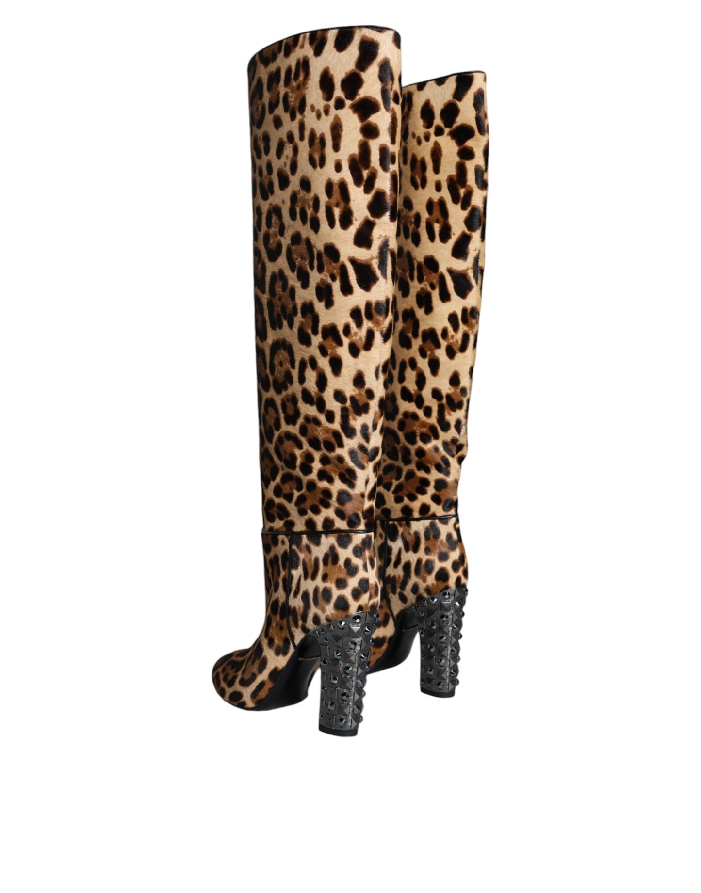 Bottes hautes Dolce & Gabbana beiges et noires à motif léopard