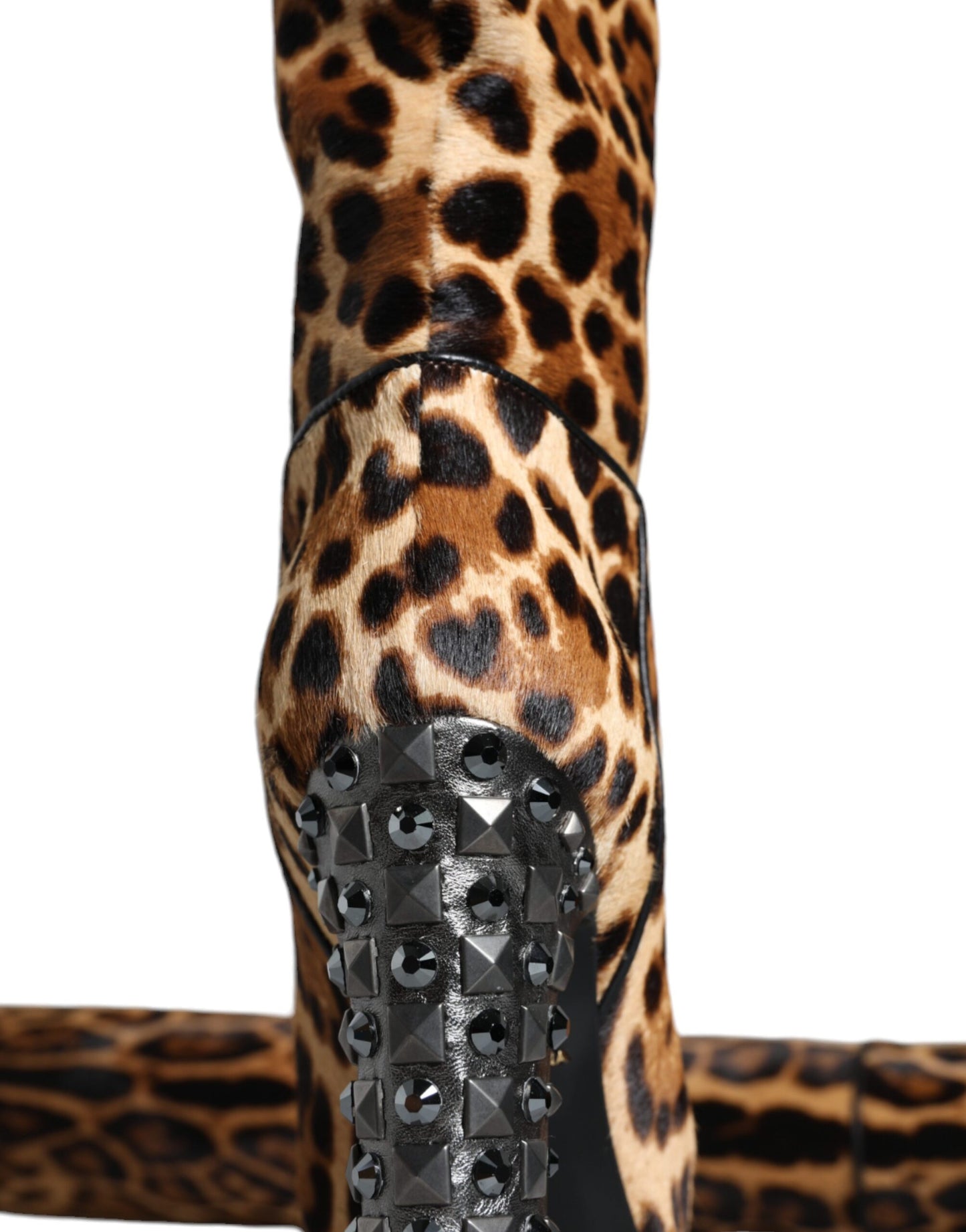 Bottes hautes Dolce & Gabbana beiges et noires à motif léopard