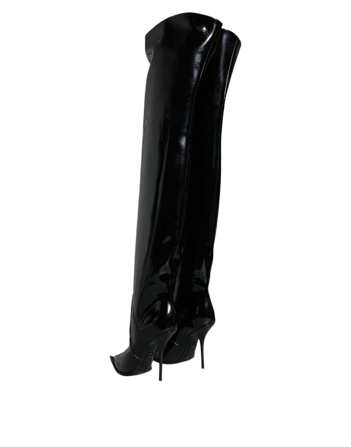 Bottes hautes en cuir verni noir Dolce & Gabbana