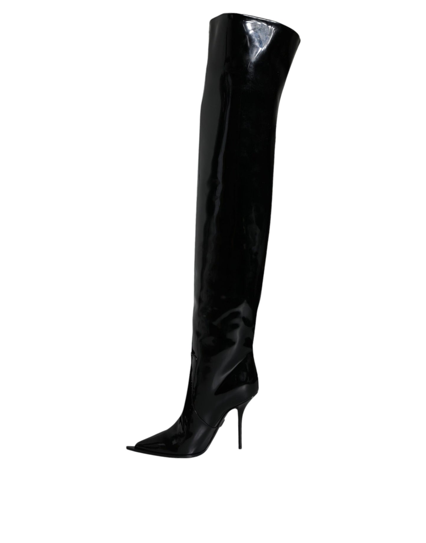 Bottes hautes en cuir verni noir Dolce & Gabbana