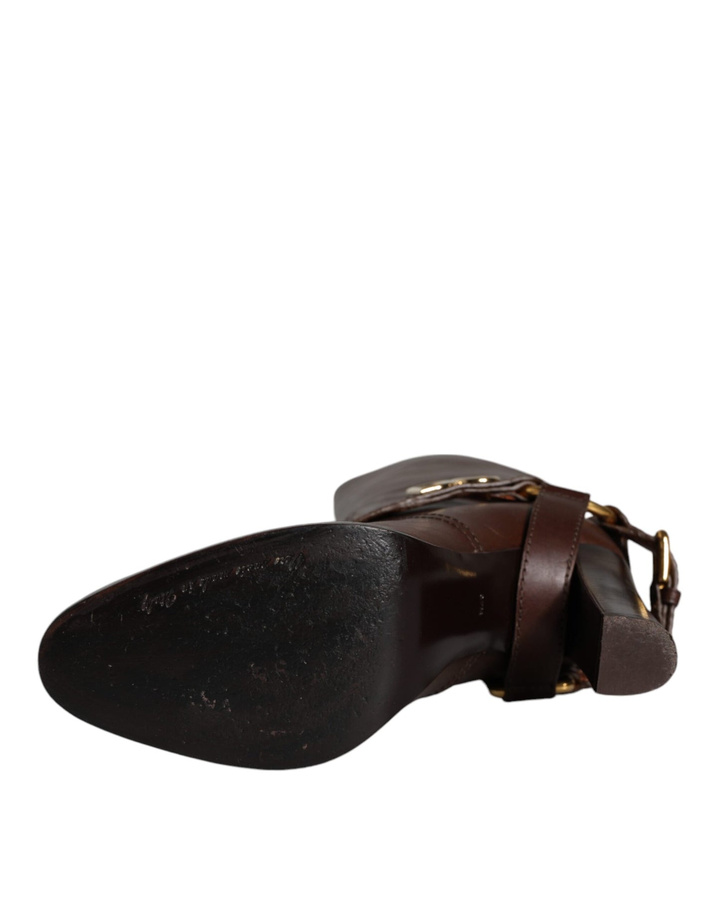 Bottes hautes en cuir marron Dolce & Gabbana avec logo doré