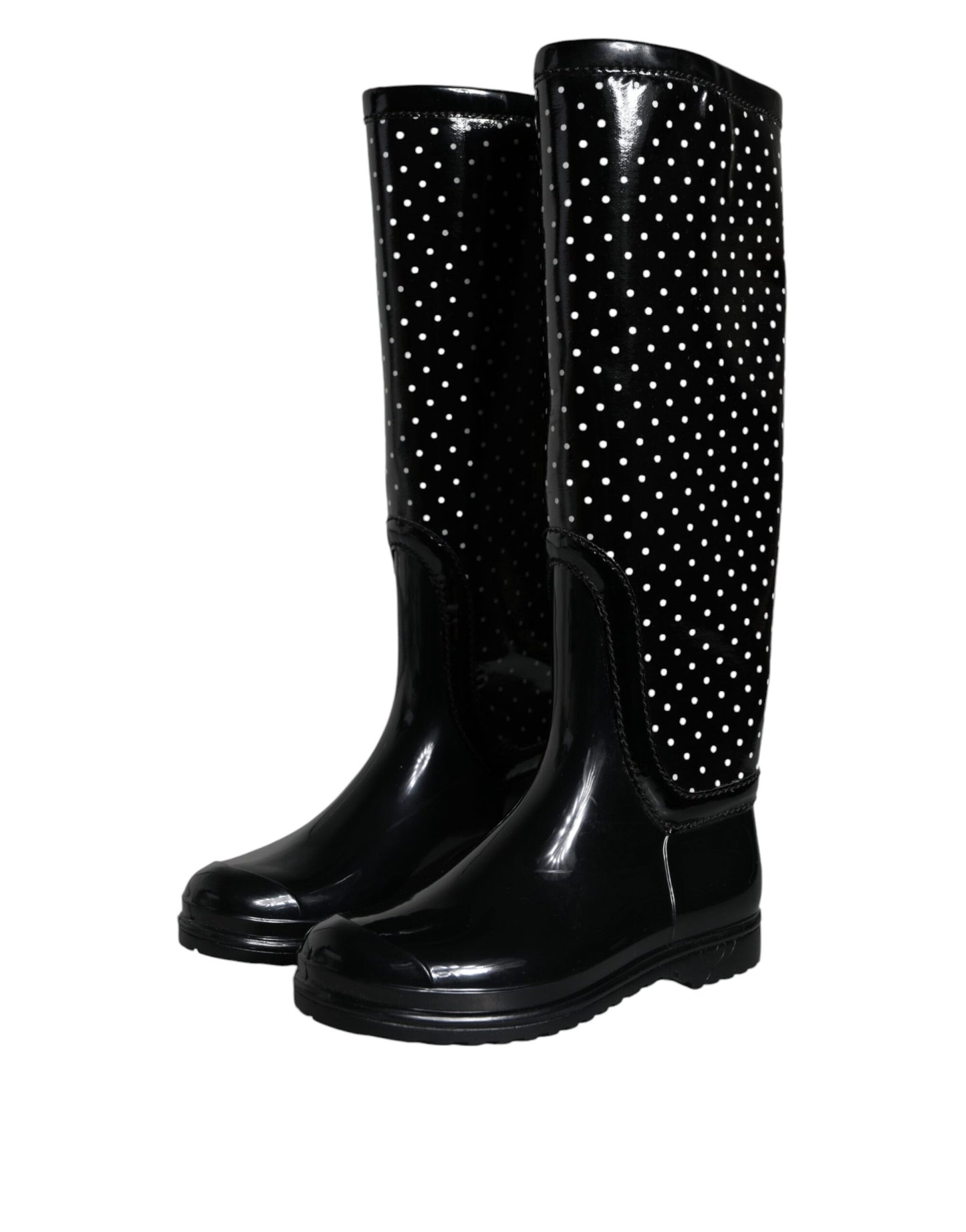 Bottes hautes en caoutchouc noires à pois Dolce & Gabbana