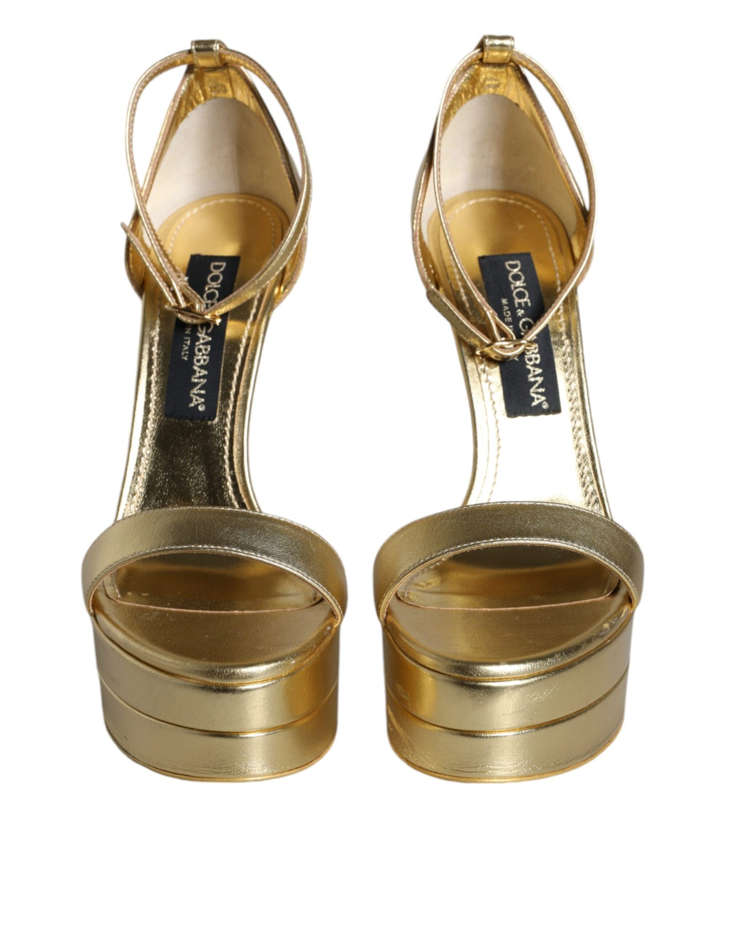 Dolce & Gabbana Gold Leather Platform Keira Sandals Shoes by Dolce & Gabbana