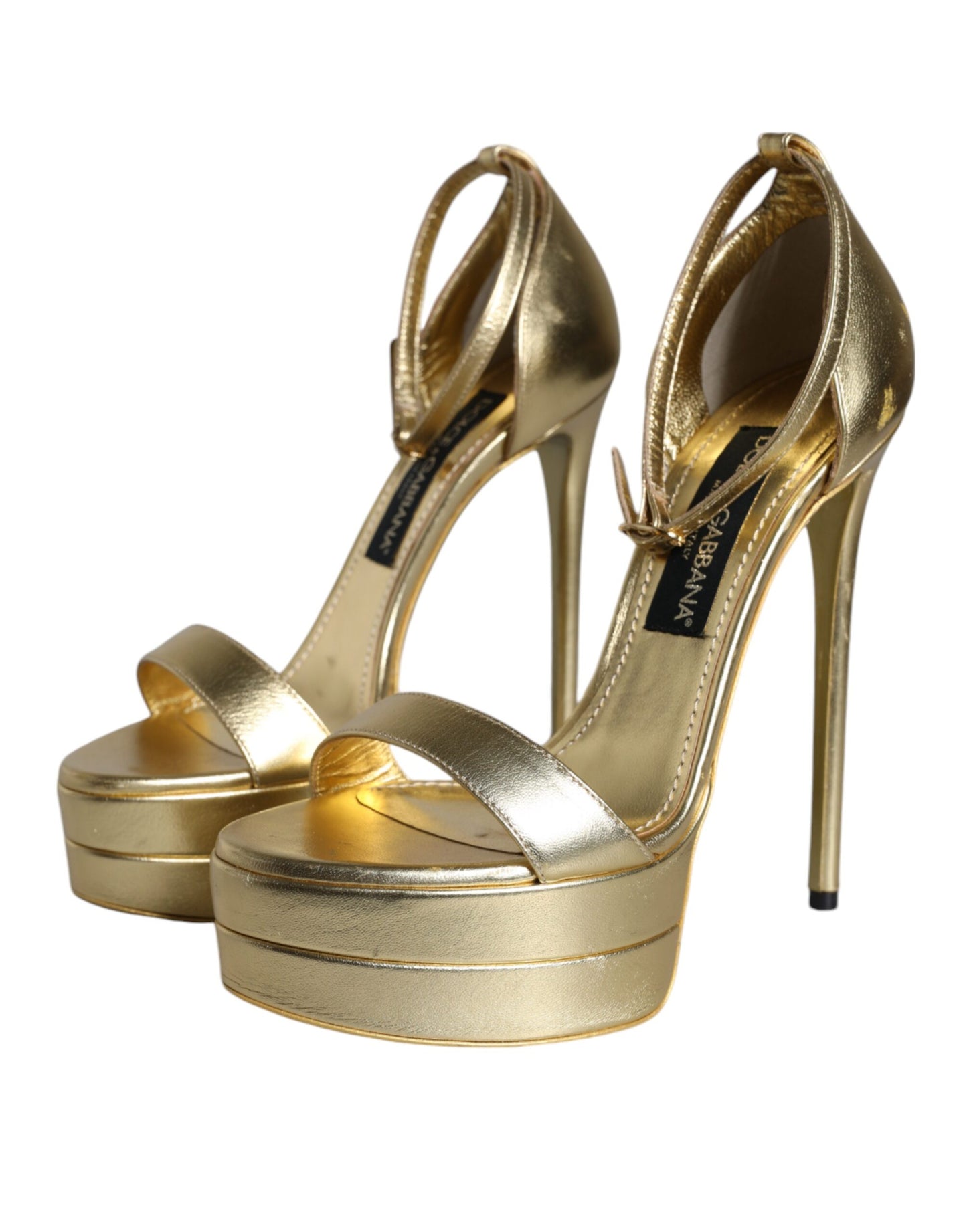 Dolce & Gabbana Gold Leather Platform Keira Sandals Shoes by Dolce & Gabbana