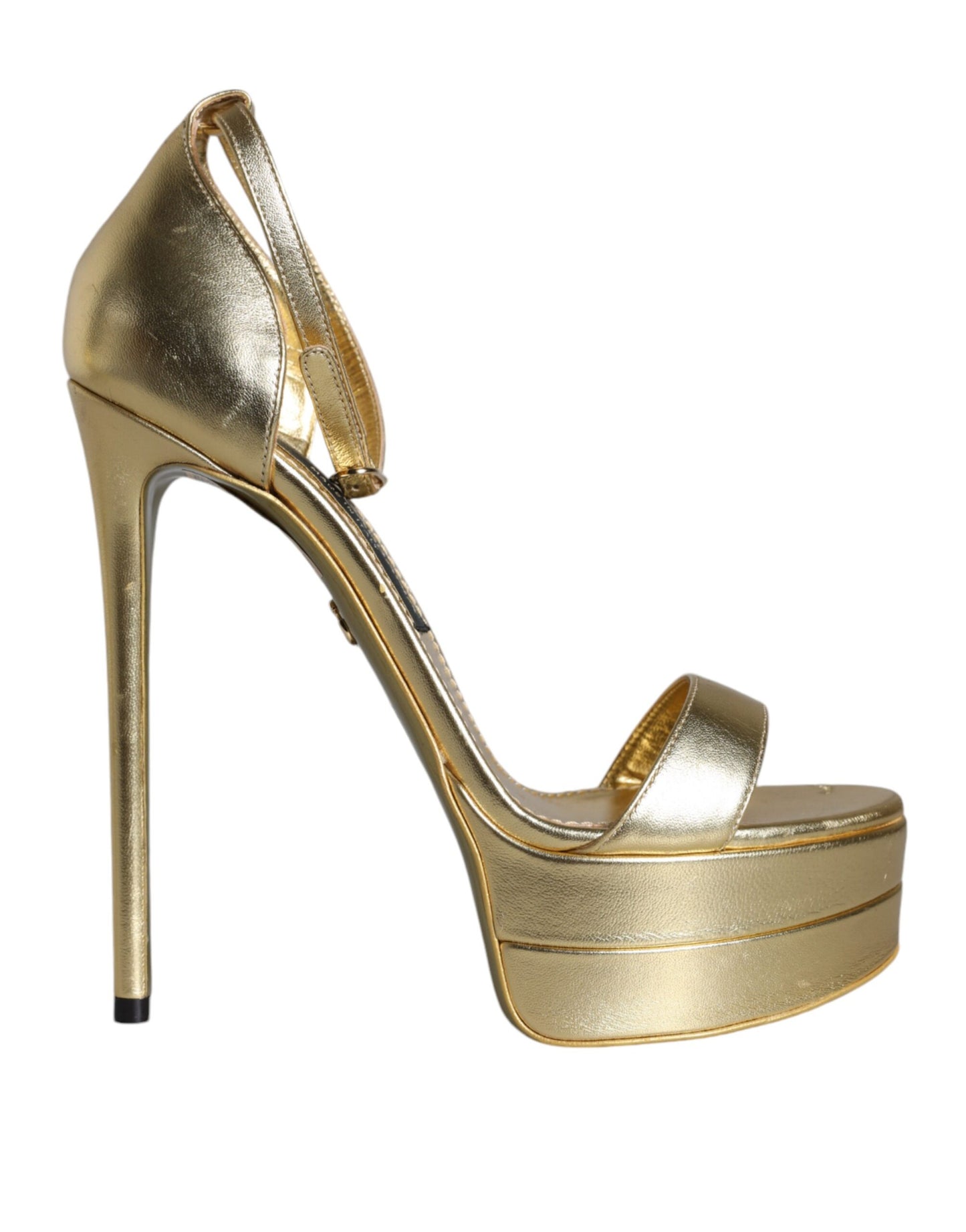 Dolce & Gabbana Gold Leather Platform Keira Sandals Shoes by Dolce & Gabbana