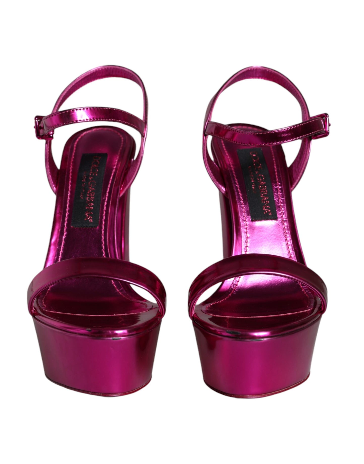 Dolce & Gabbana Fuchsia Leather Platform Logo Keira Sandals Shoes by Dolce & Gabbana