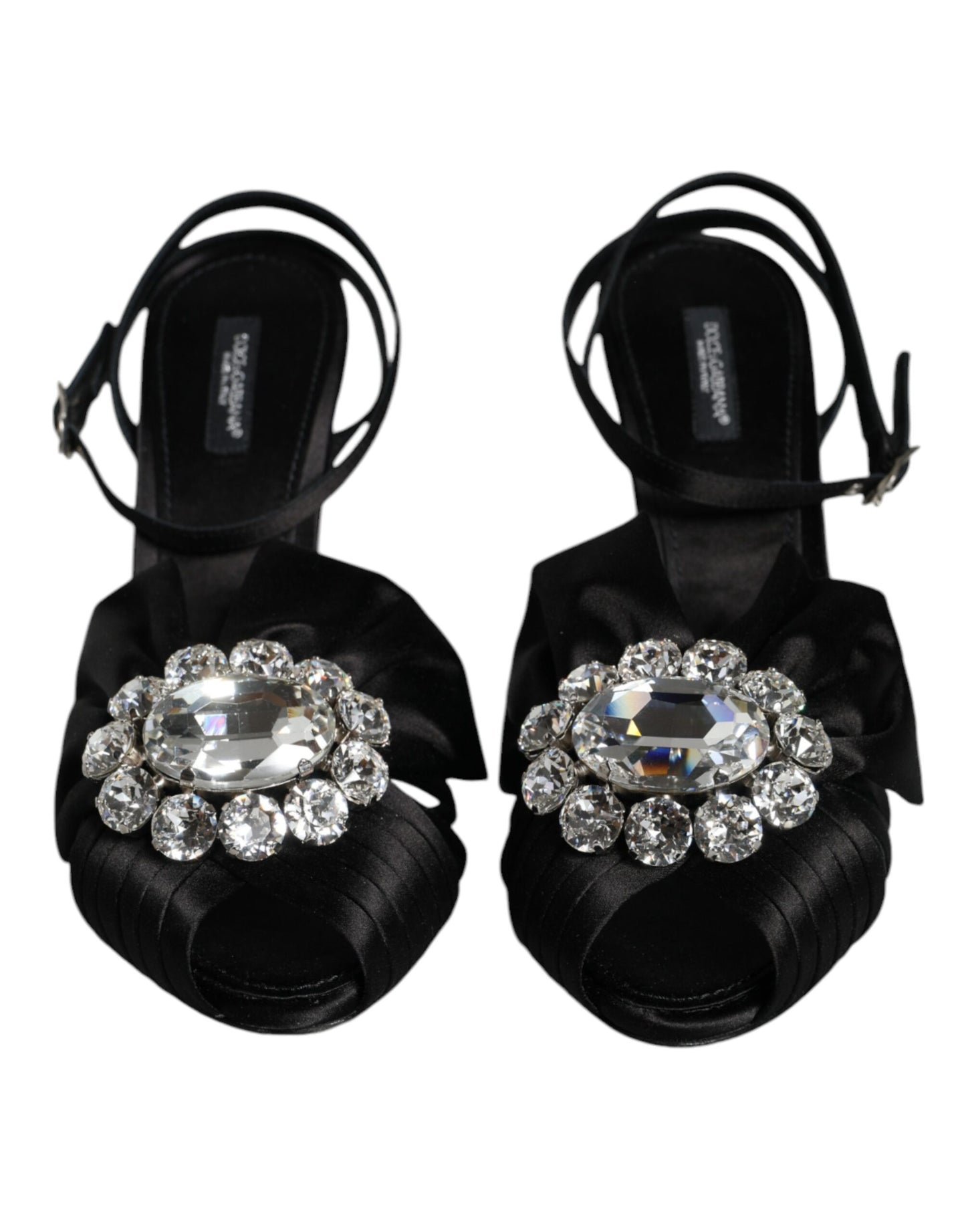 Dolce & Gabbana Black Crystal Ankle Strap Sandals Shoes by Dolce & Gabbana