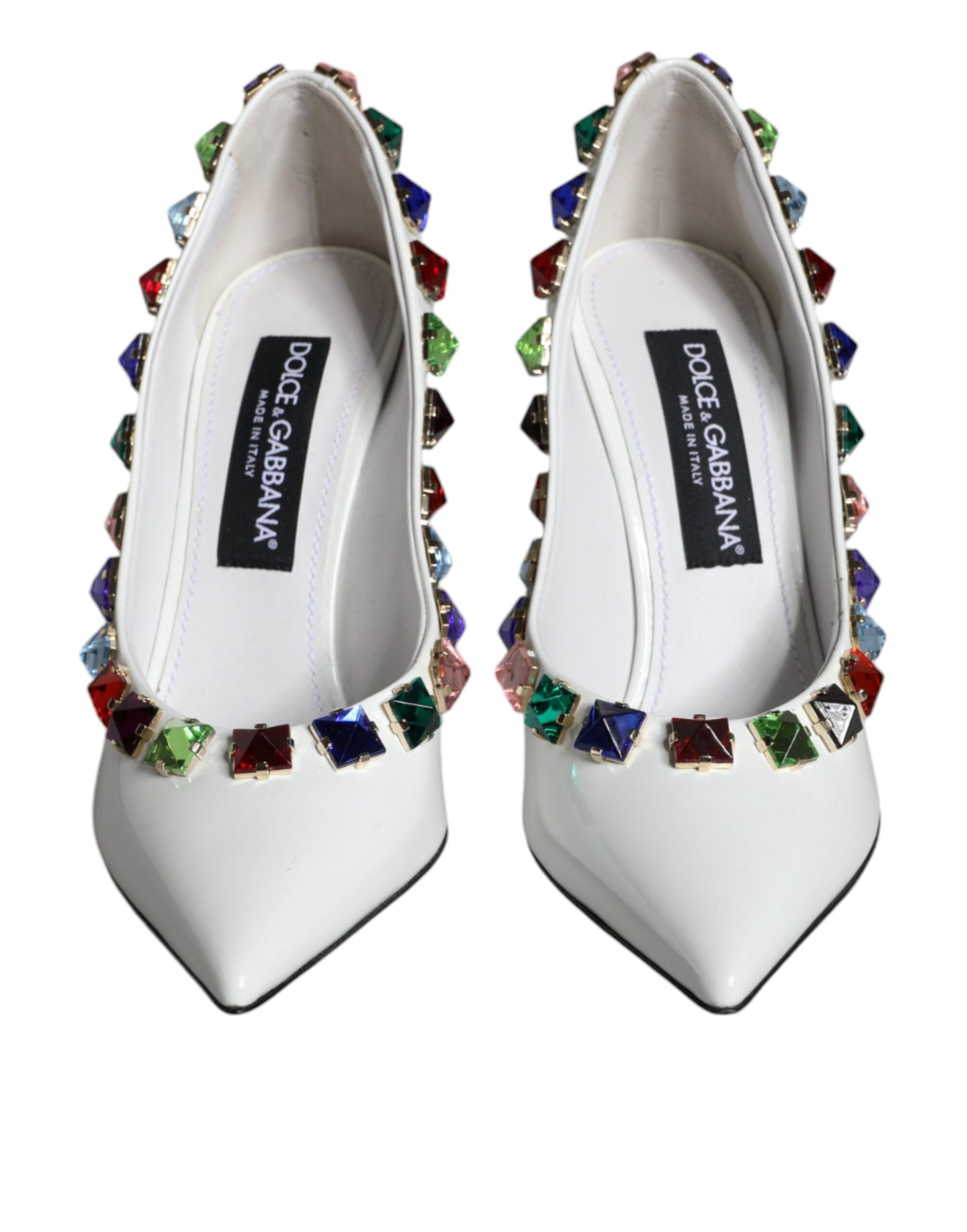 Escarpins à talons hauts en cuir à cristaux blancs Dolce & Gabbana