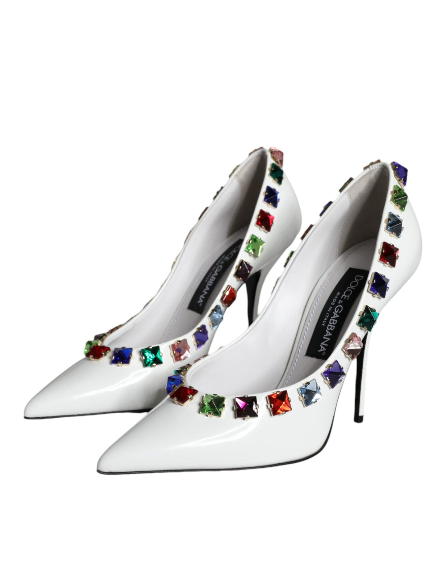 Escarpins à talons hauts en cuir à cristaux blancs Dolce & Gabbana