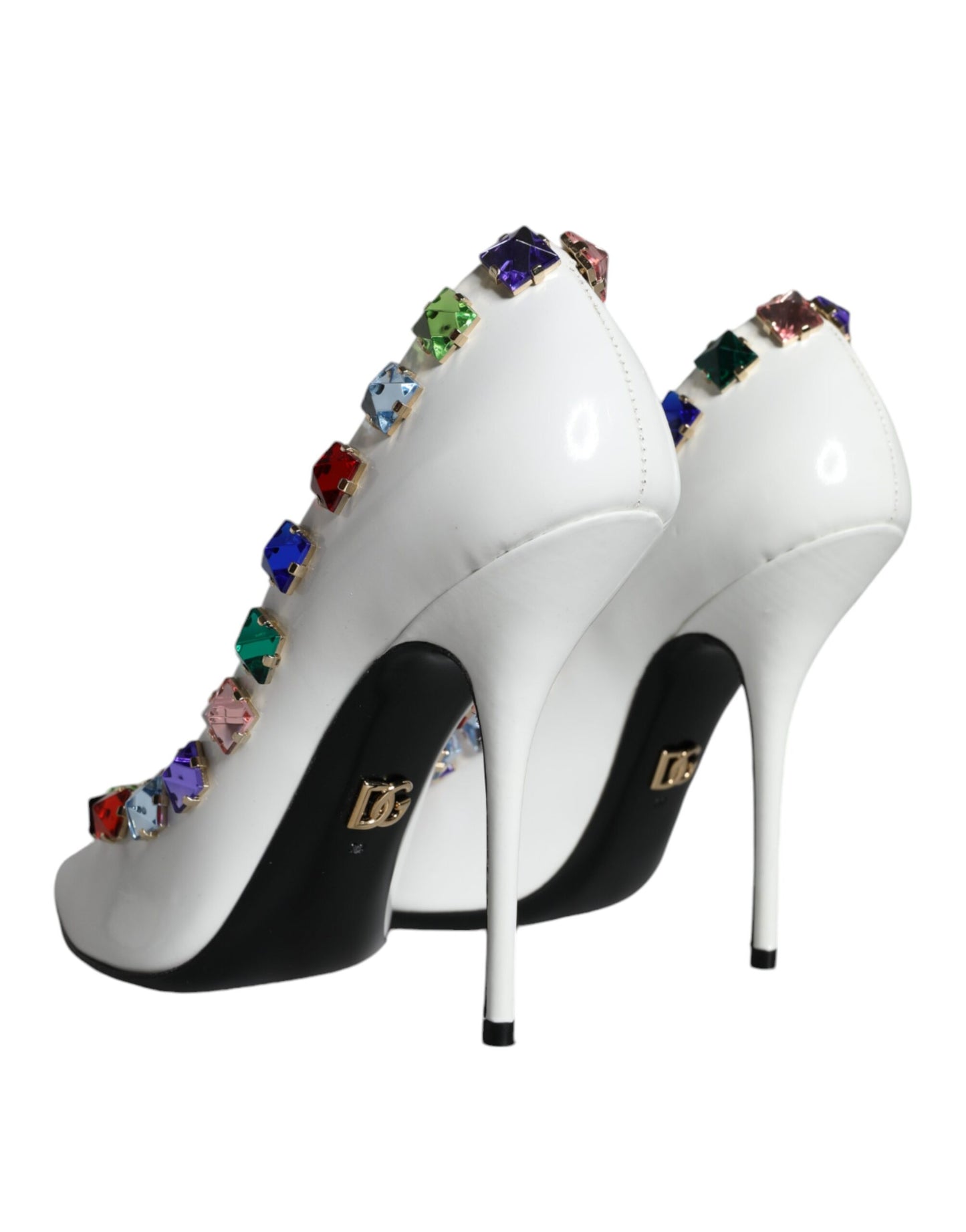 Escarpins à talons hauts en cuir à cristaux blancs Dolce & Gabbana