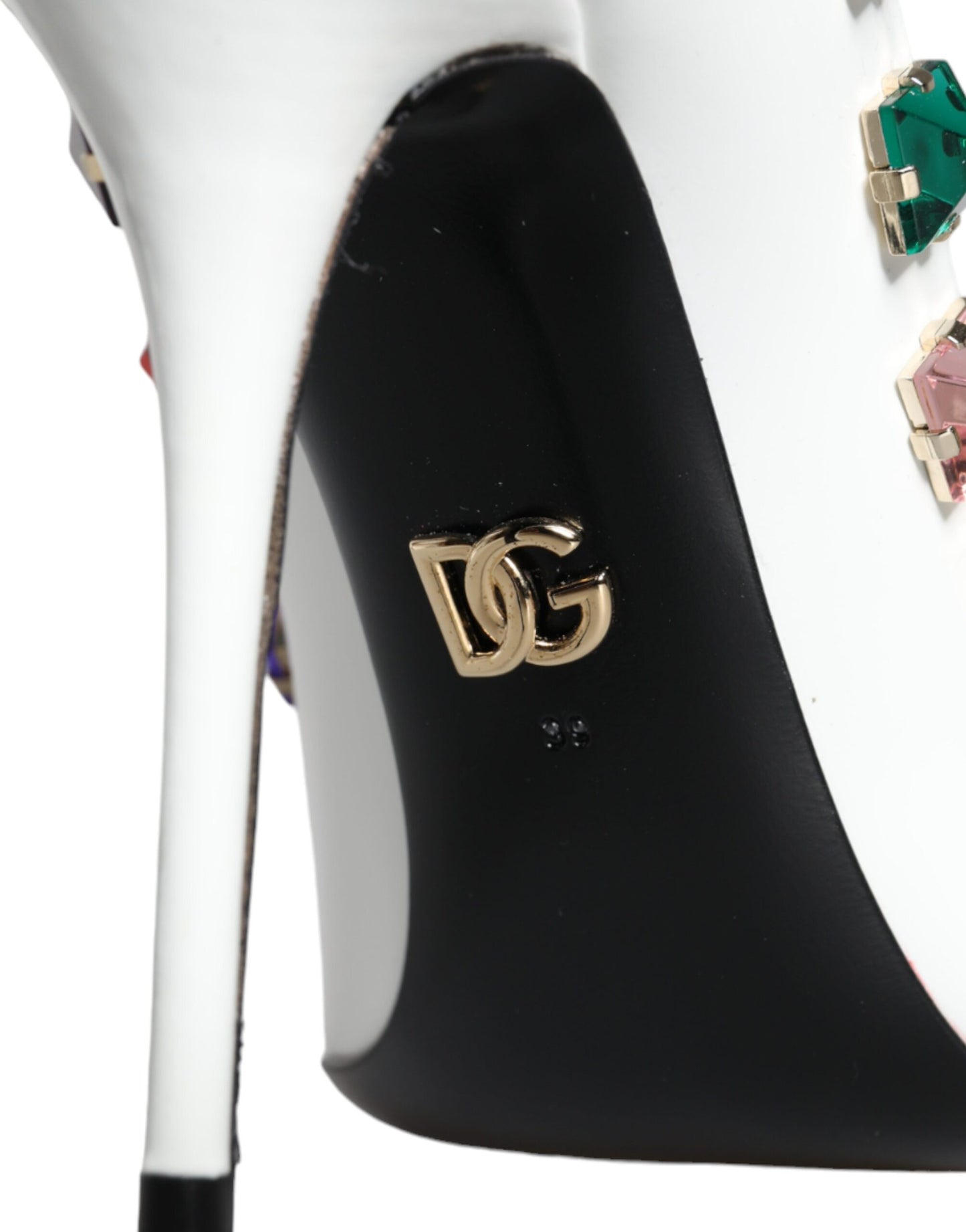Escarpins à talons hauts en cuir à cristaux blancs Dolce & Gabbana