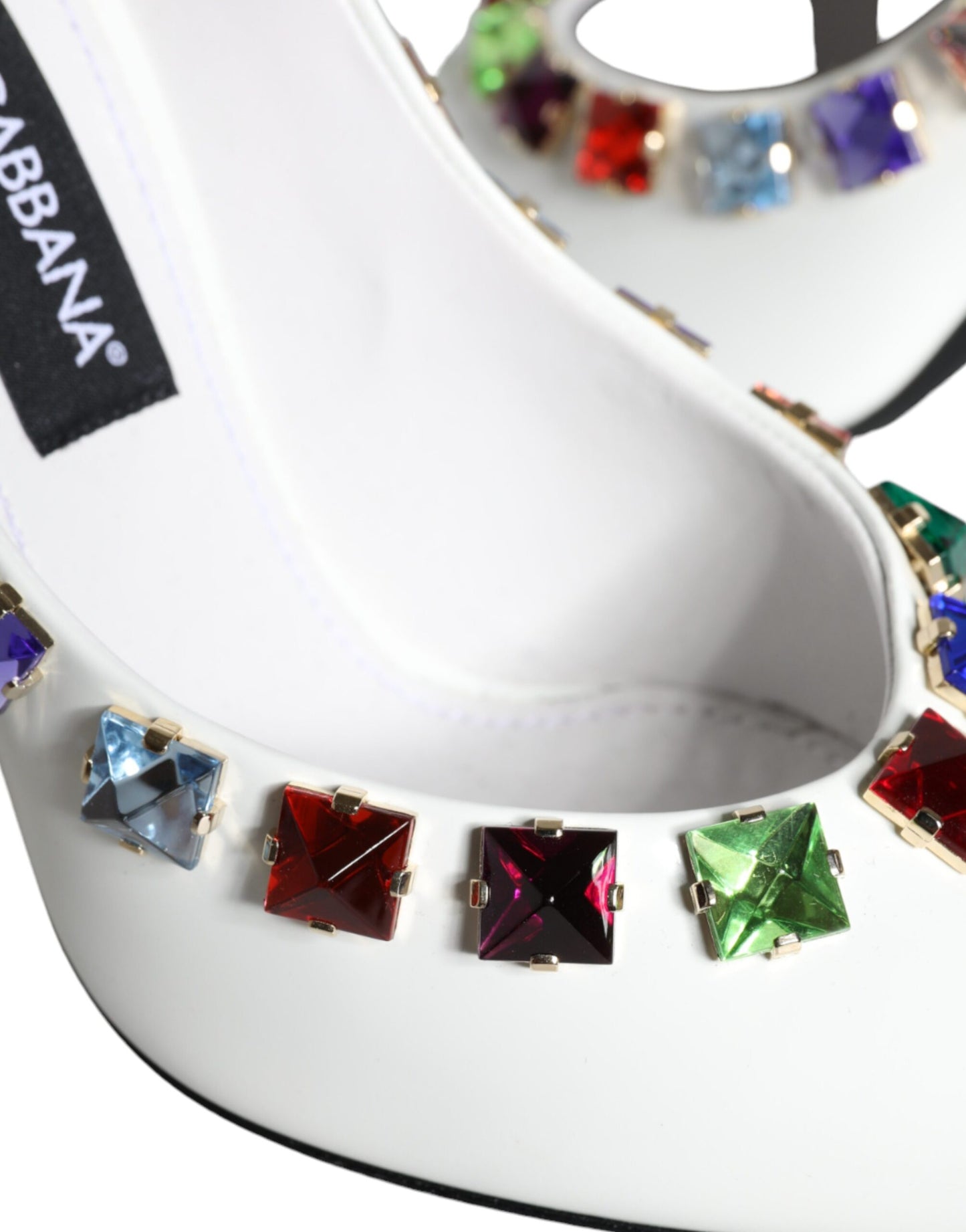 Escarpins à talons hauts en cuir à cristaux blancs Dolce & Gabbana