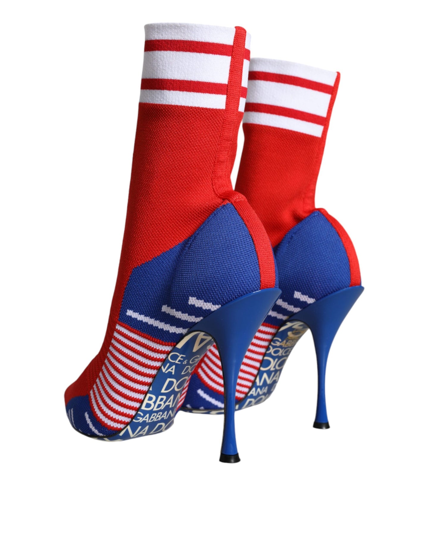 Bottines extensibles style chaussettes Dolce & Gabbana rouges et bleues avec logo