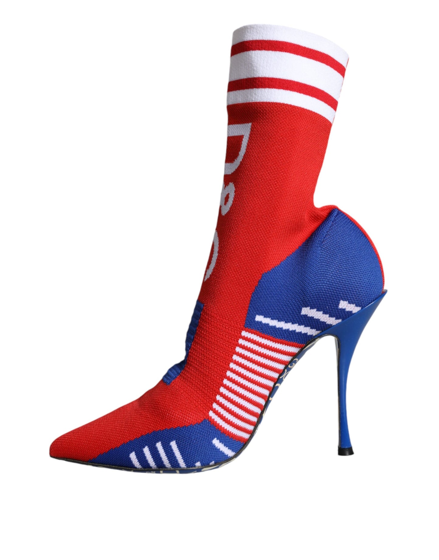 Bottines extensibles style chaussettes Dolce & Gabbana rouges et bleues avec logo
