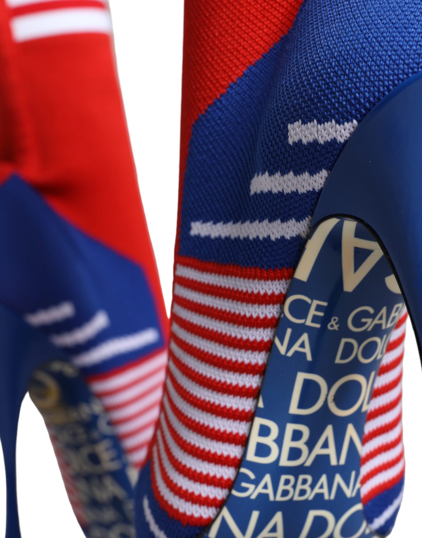 Bottines extensibles style chaussettes Dolce & Gabbana rouges et bleues avec logo