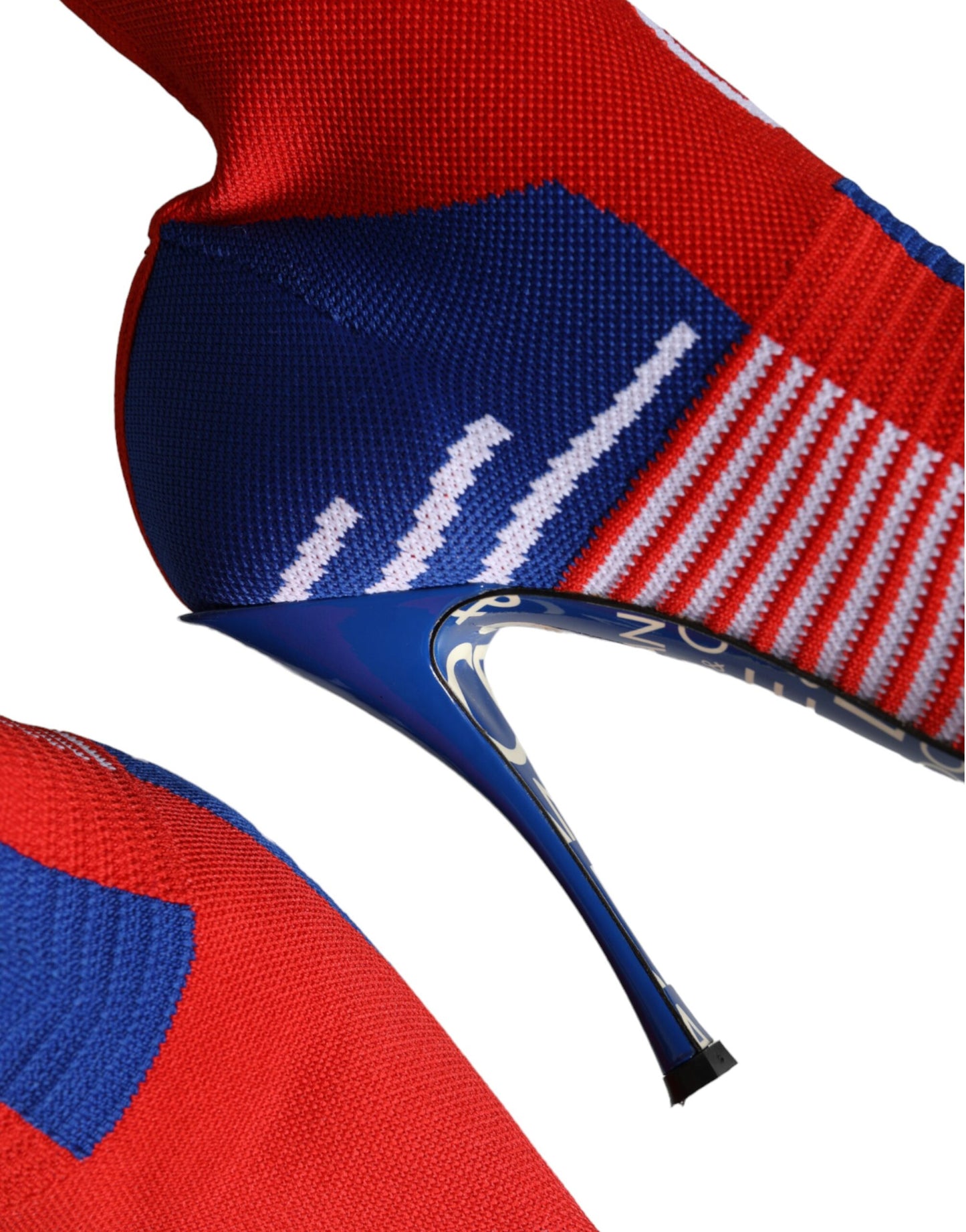 Bottines extensibles style chaussettes Dolce & Gabbana rouges et bleues avec logo