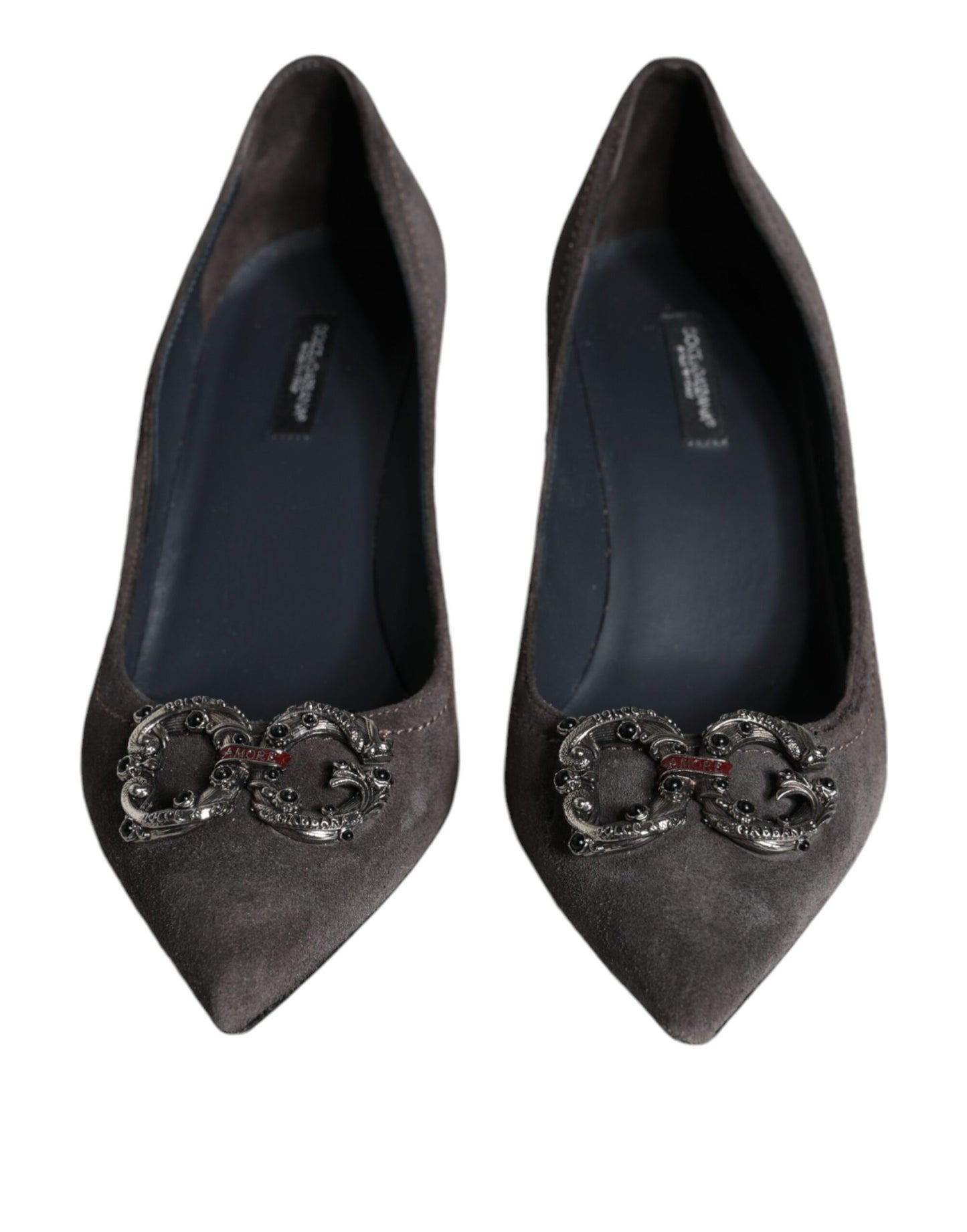 Escarpins à talons Bellucci en daim gris Amore de Dolce & Gabbana