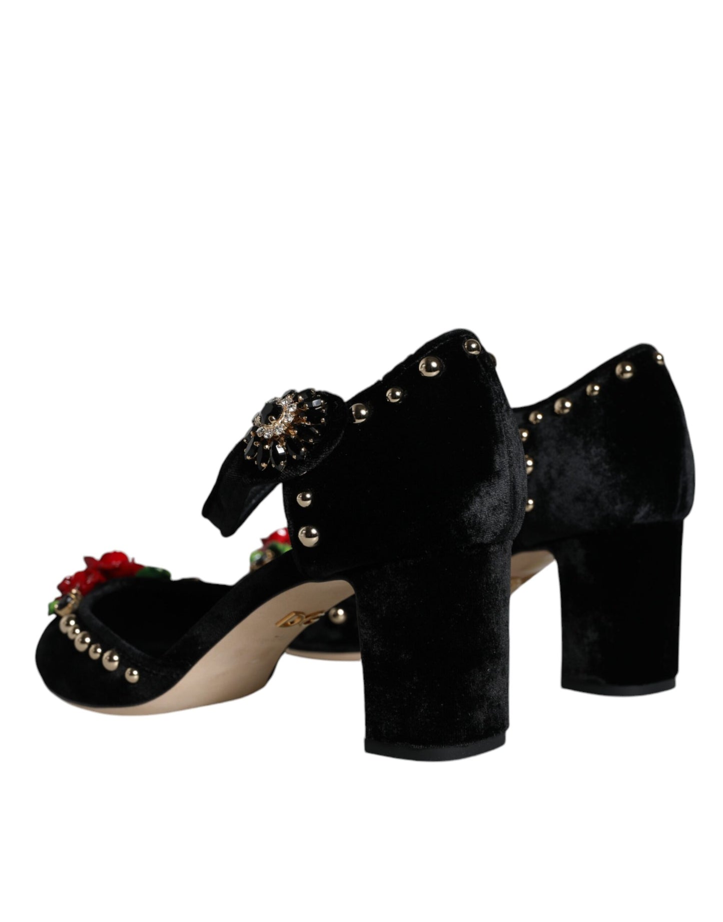 Escarpins Dolce & Gabbana en velours noir avec bride cheville et roses