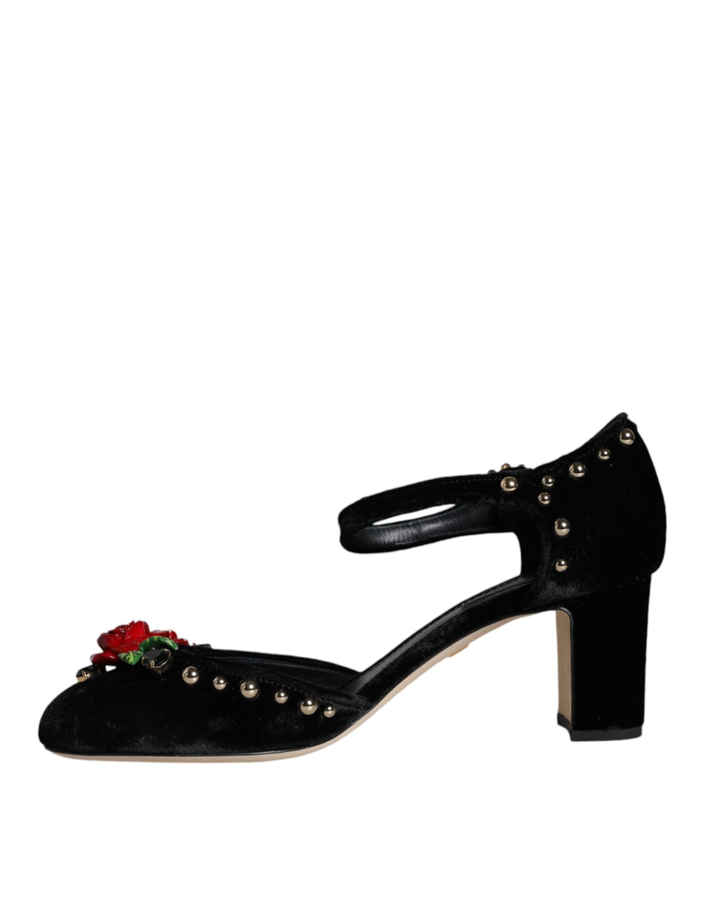 Escarpins Dolce & Gabbana en velours noir avec bride cheville et roses