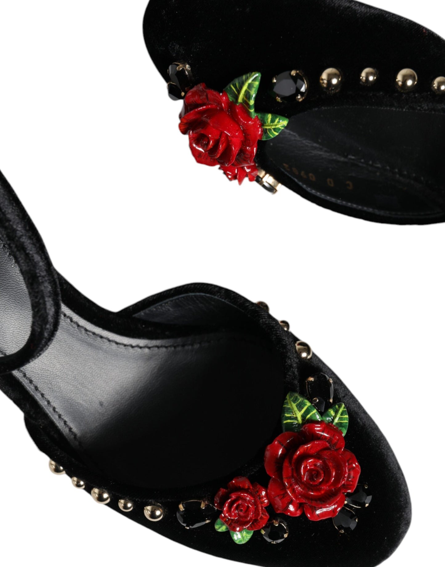 Escarpins Dolce & Gabbana en velours noir avec bride cheville et roses