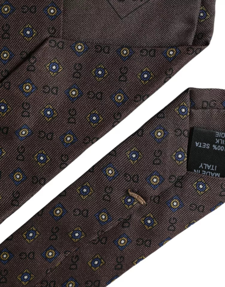 Cravate ajustable en soie marron avec logo Dolce & Gabbana pour homme