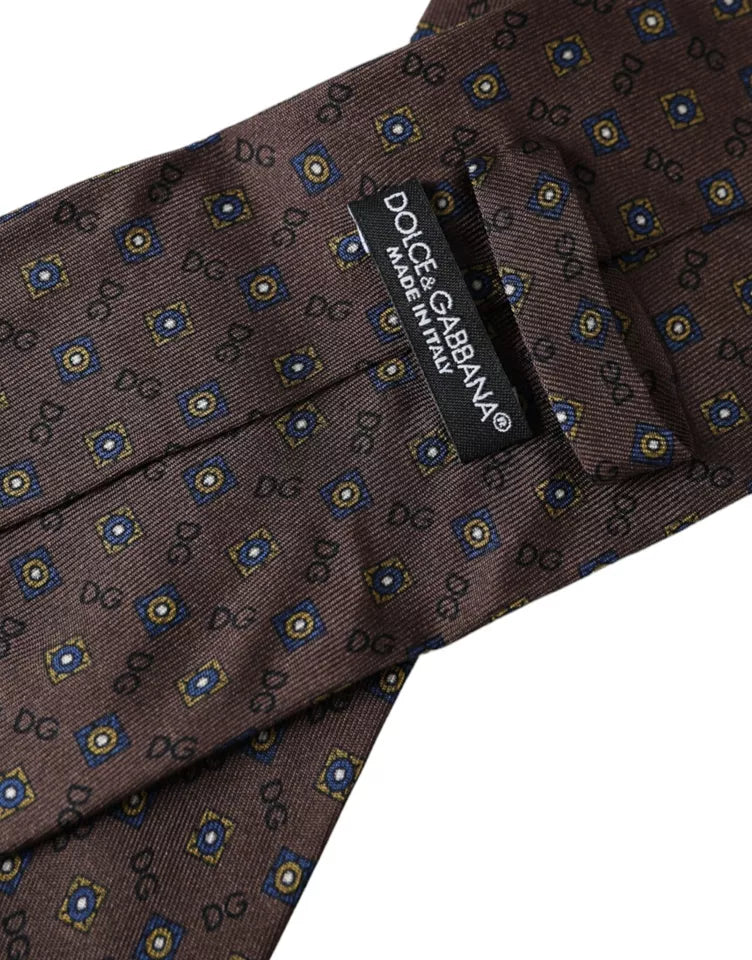 Cravate ajustable en soie marron avec logo Dolce & Gabbana pour homme