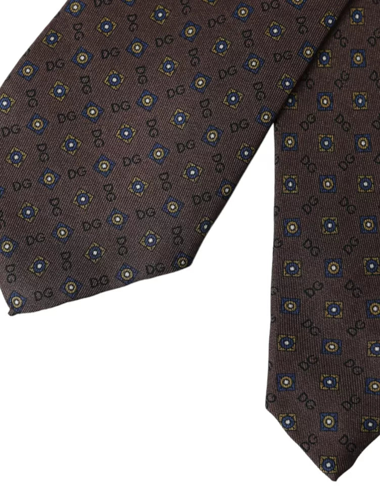 Cravate ajustable en soie marron avec logo Dolce & Gabbana pour homme