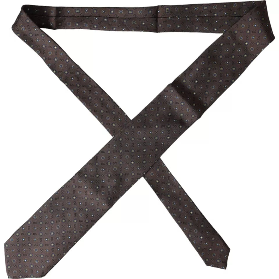 Cravate ajustable en soie marron avec logo Dolce & Gabbana pour homme