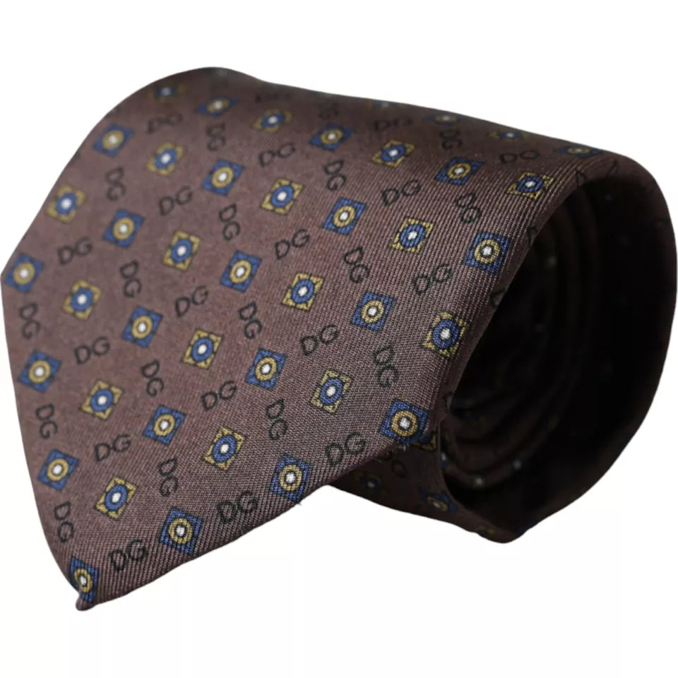 Cravate ajustable en soie marron avec logo Dolce & Gabbana pour homme
