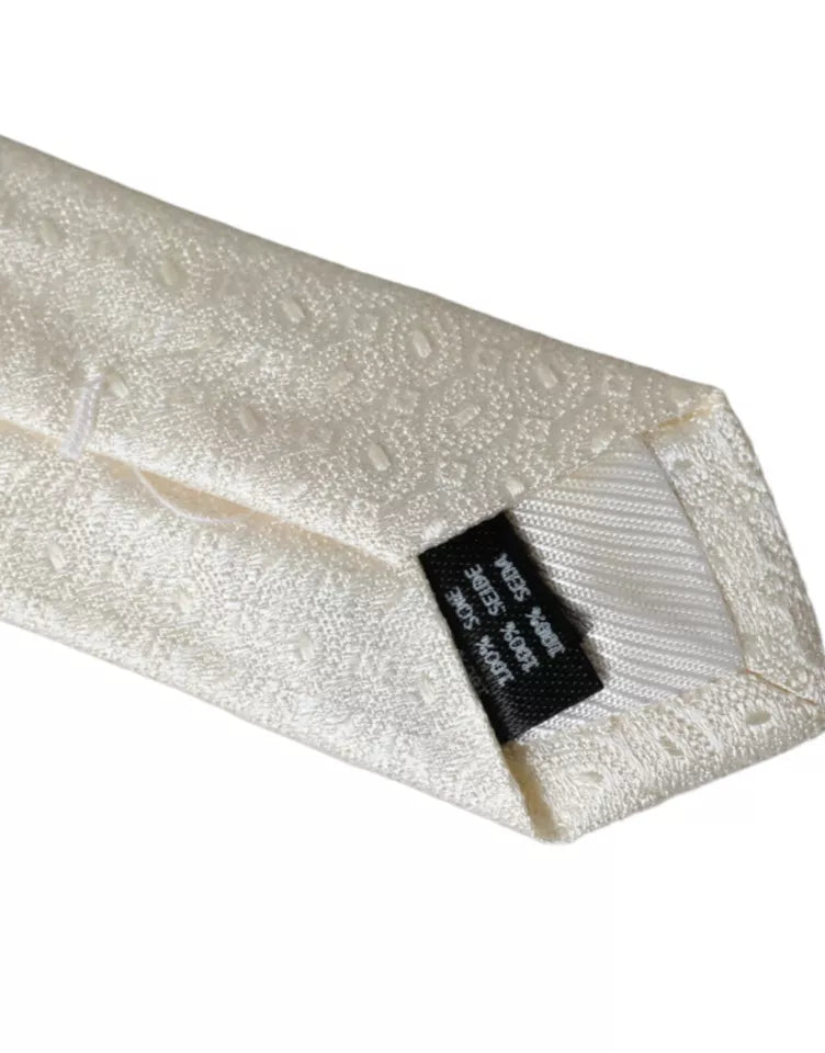 Cravate ajustable en soie à motifs blanc cassé Dolce & Gabbana pour homme
