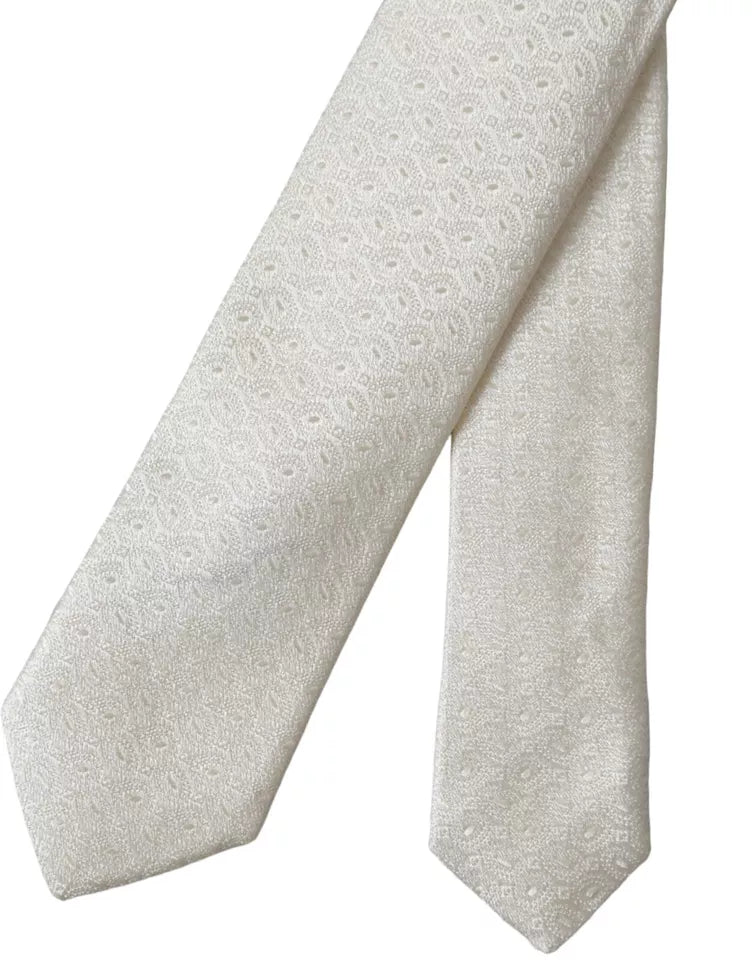 Cravate ajustable en soie à motifs blanc cassé Dolce & Gabbana pour homme