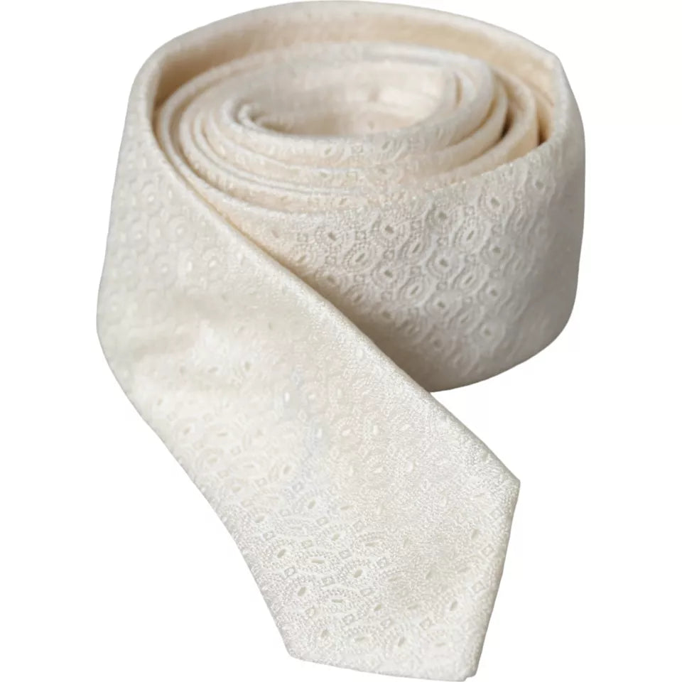 Cravate ajustable en soie à motifs blanc cassé Dolce & Gabbana pour homme