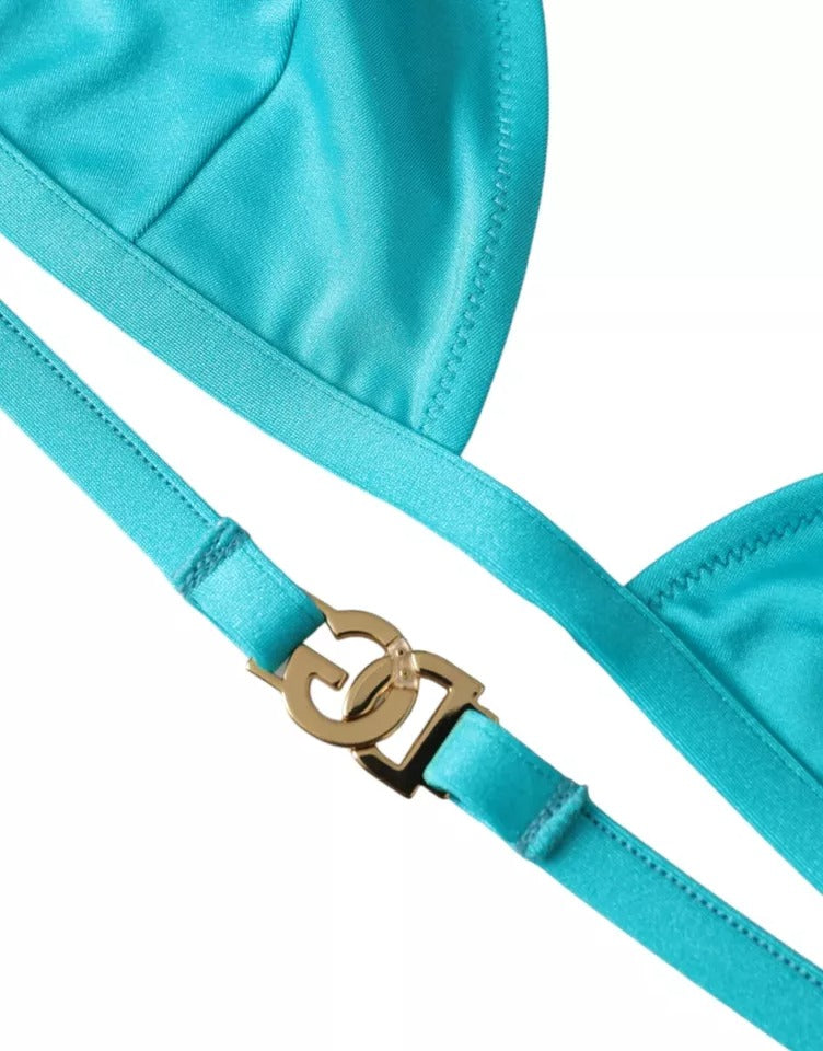 Dolce & Gabbana Haut de bikini dos nu bleu vert avec logo DG