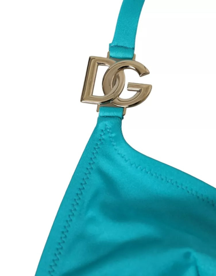 Dolce & Gabbana Haut de bikini dos nu bleu vert avec logo DG