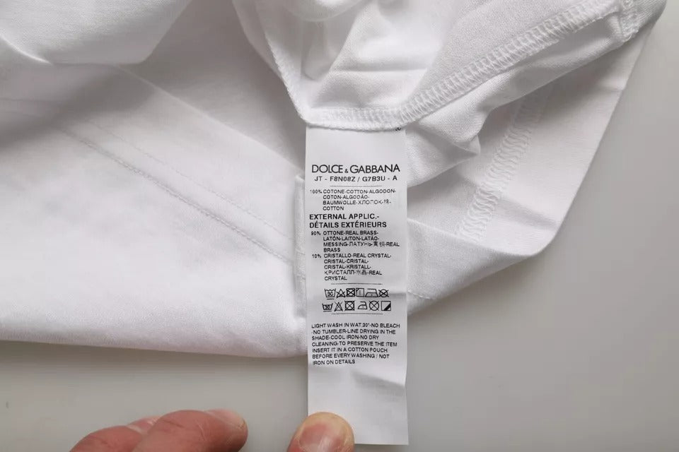 Dolce & Gabbana White Cotton Round Neck Short Sleeve T-shirt by Dolce & Gabbana